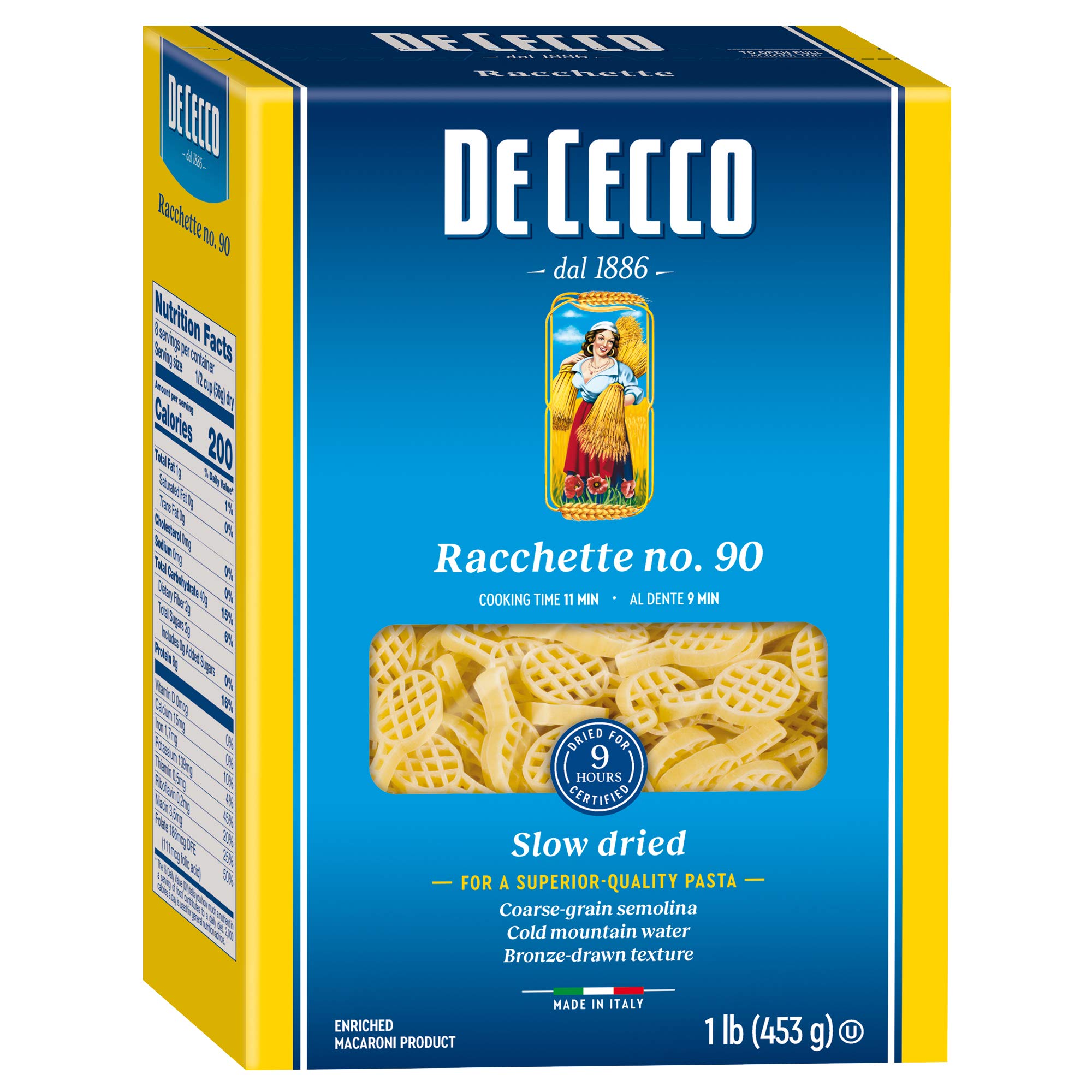 De Cecco Pasta, Racchette No.90, 1 Pound (Pack of 12) - Made in Italy, High in Protein & Irom, Bronze die 2