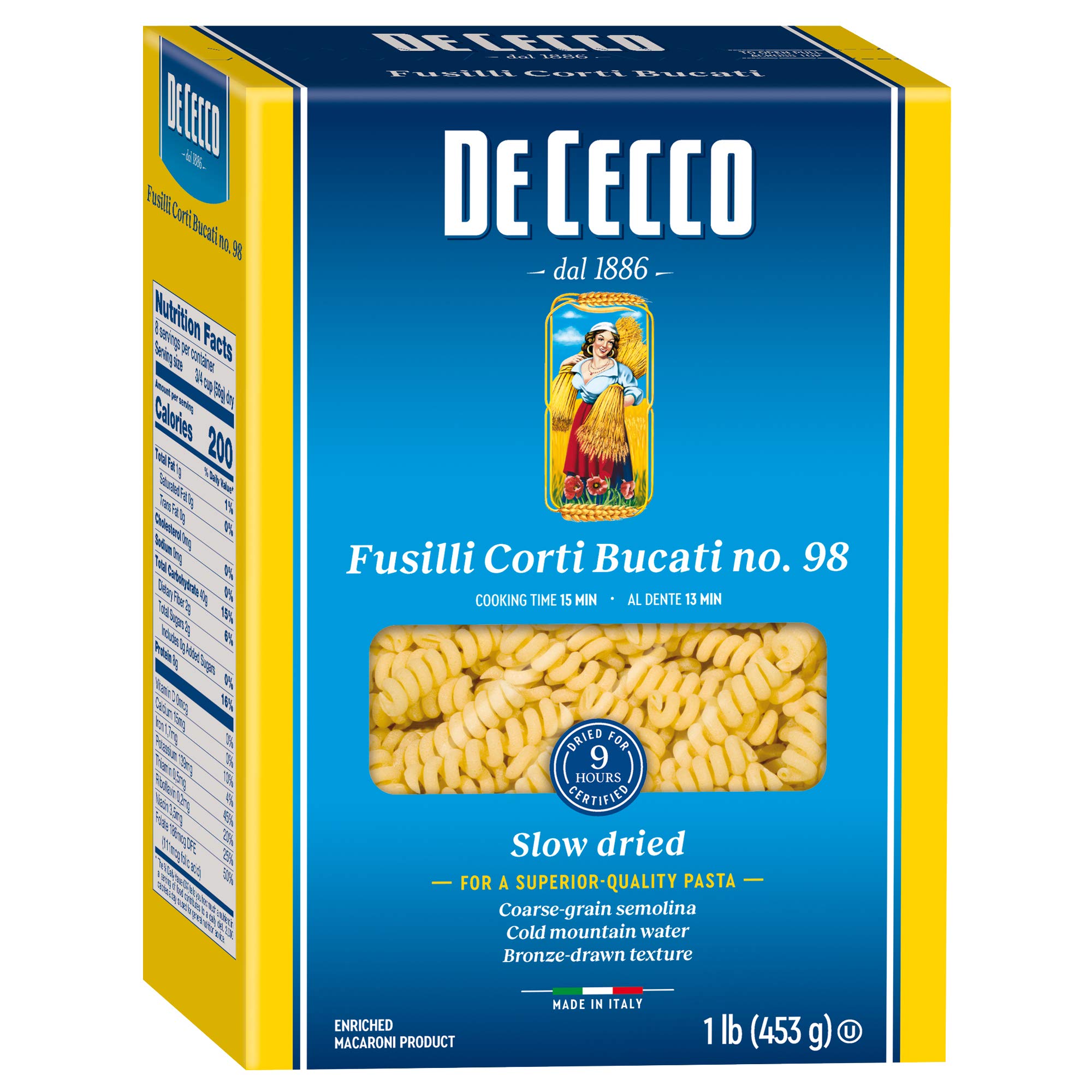 De Cecco Pasta, Fusilli Corti Bucati, 1 Pound (Pack of 12) 2