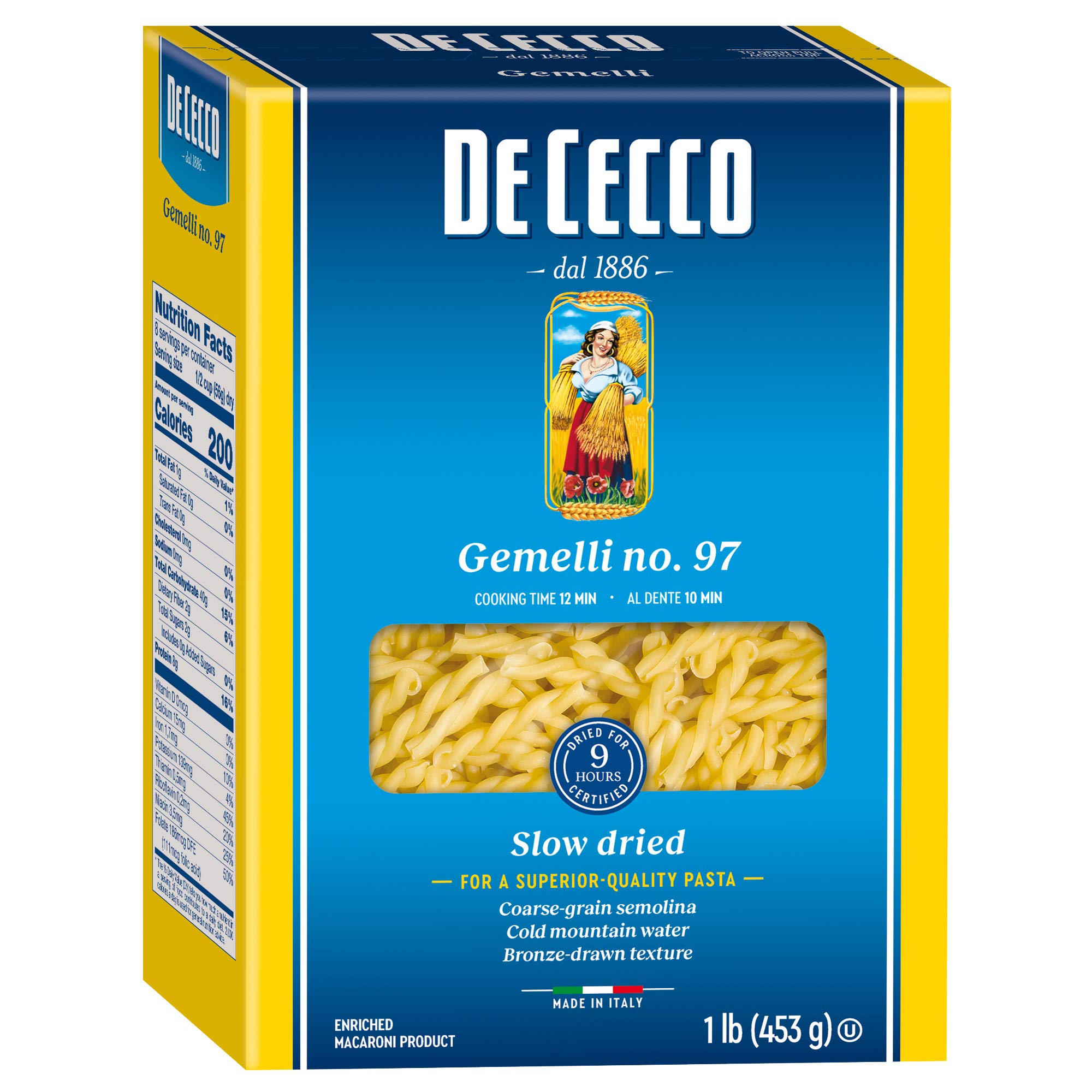 De Cecco Pasta, Gemelli No.97, 1 Pound (Pack of 12) - Made in Italy, High in Protein & Iron, Bronze die 2
