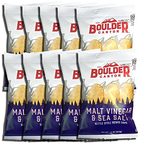 Kettle Style Potato Chips from Boulder | 1.5 Oz | (Malt Vinegar, 10 Bags)