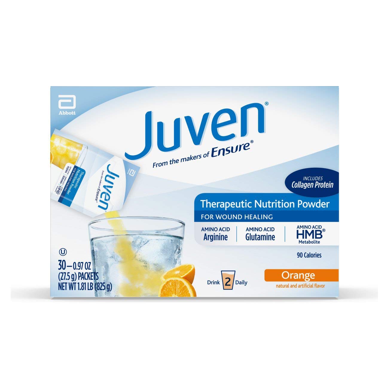 Juven Therapeutic Nutrition Drink Mix Powder for Wound Healing Support, Includes Collagen Protein, Orange, 30 Count 2