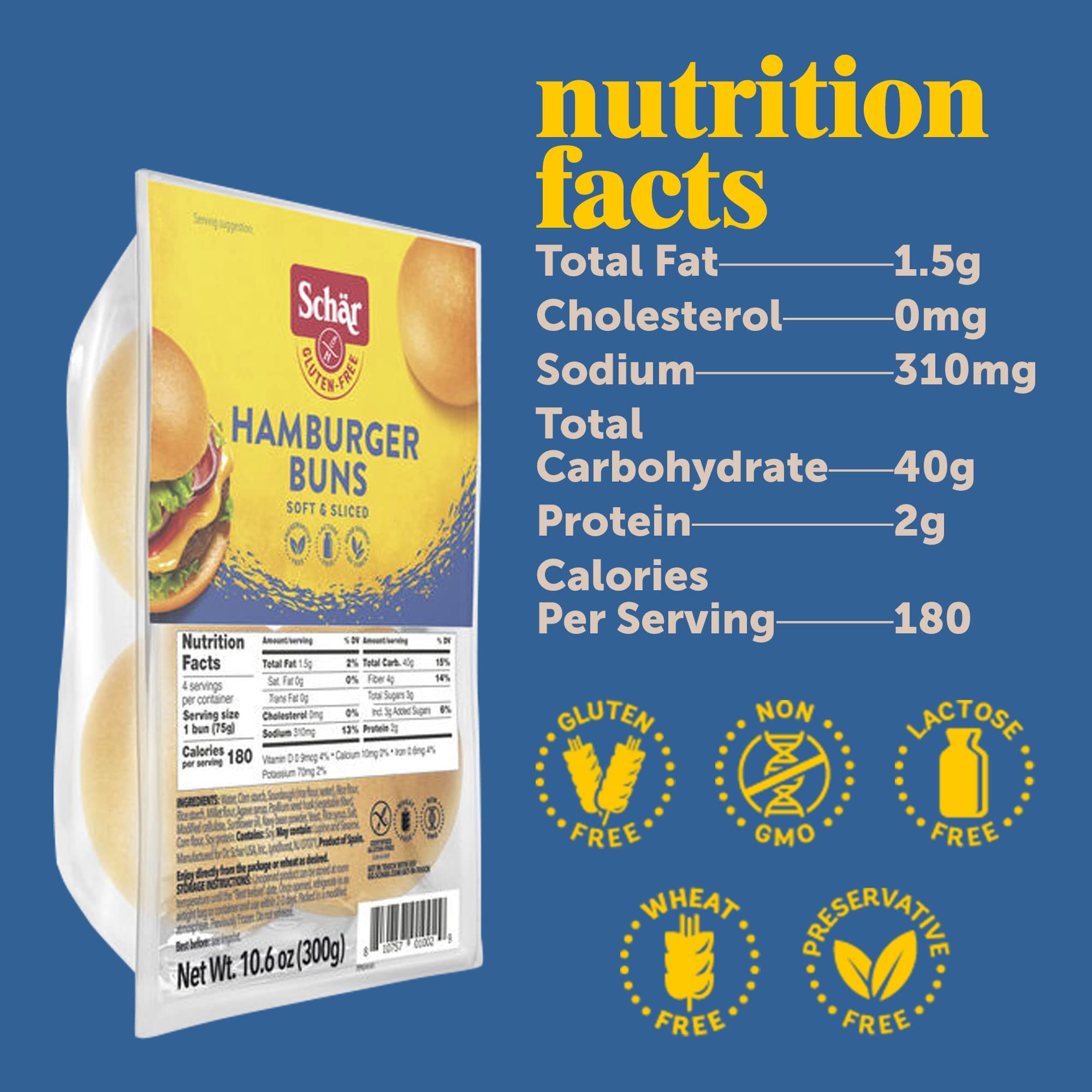 Schar Gluten Free Hamburger Buns, 10.6oz Bag (Pack of 2) 4