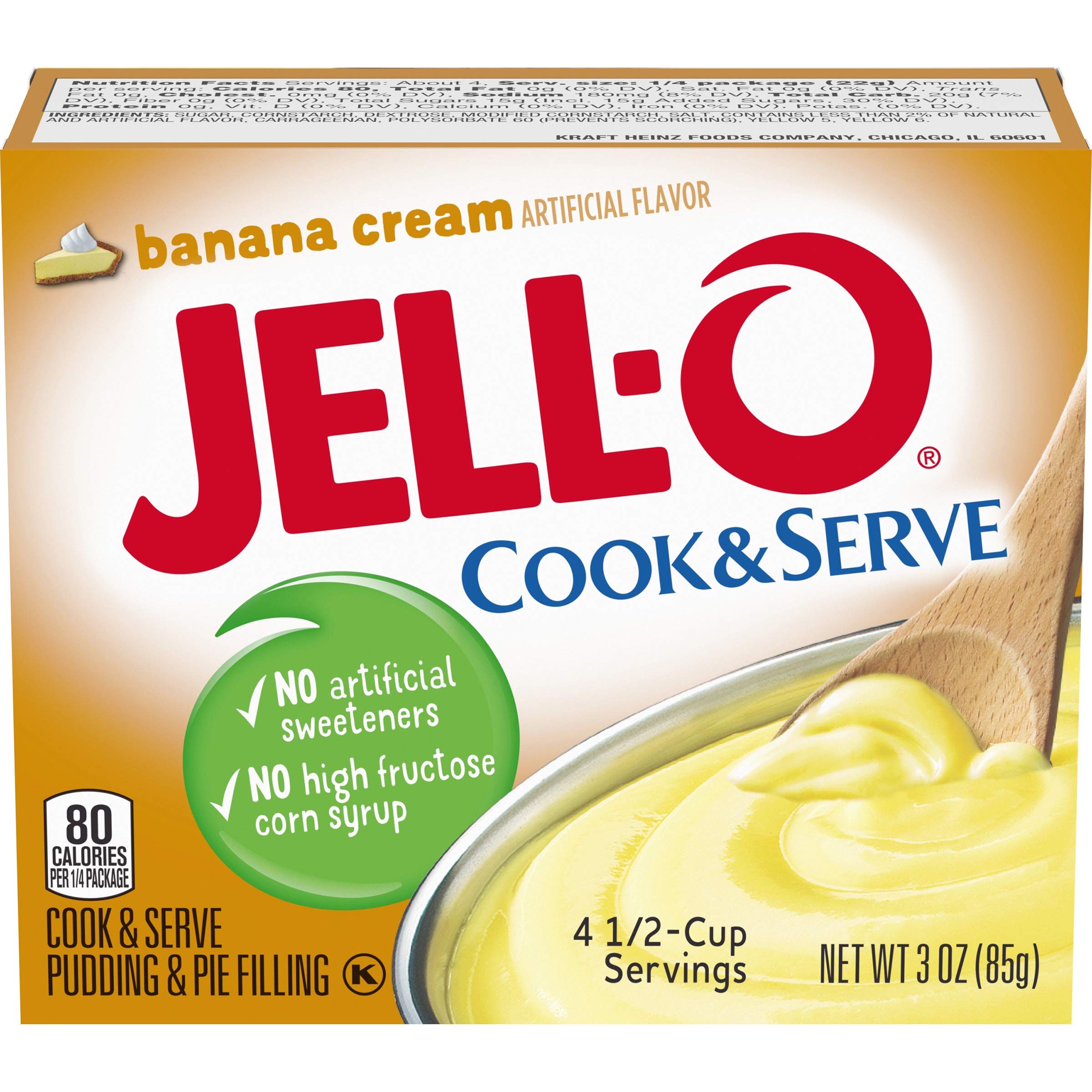 JELL-O Banana Cream Cook & Serve Pudding & Pie Filling (3 oz Boxes, Pack of 24)