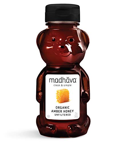 MADHAVA Organic Amber Honey, Unfiltered, Honey Bear (Pack of 6) Natural Sweetener, Sugar Alternative 100% Pure Organic H