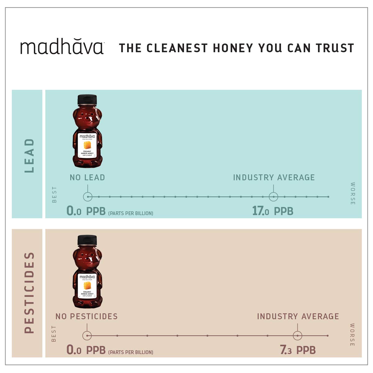 MADHAVA Organic Amber Honey, Unfiltered, Honey Bear (Pack of 6) Natural Sweetener, Sugar Alternative 100% Pure Organic H 4