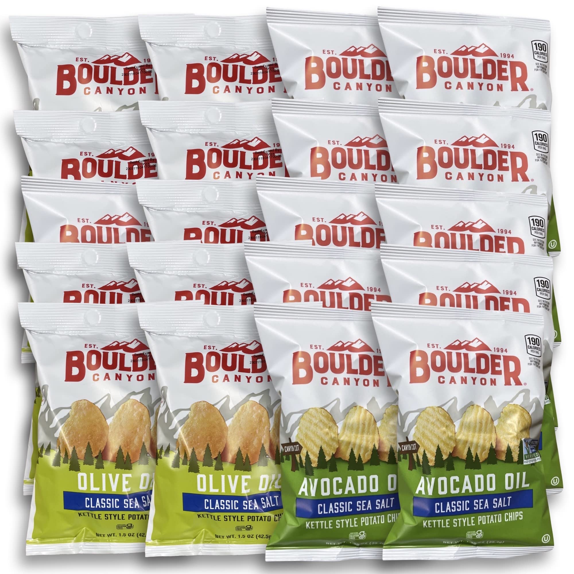 Boulder Canyon Avocado Oil and Olive Oil Kettle Cooked Potato Chips |  20 Bags