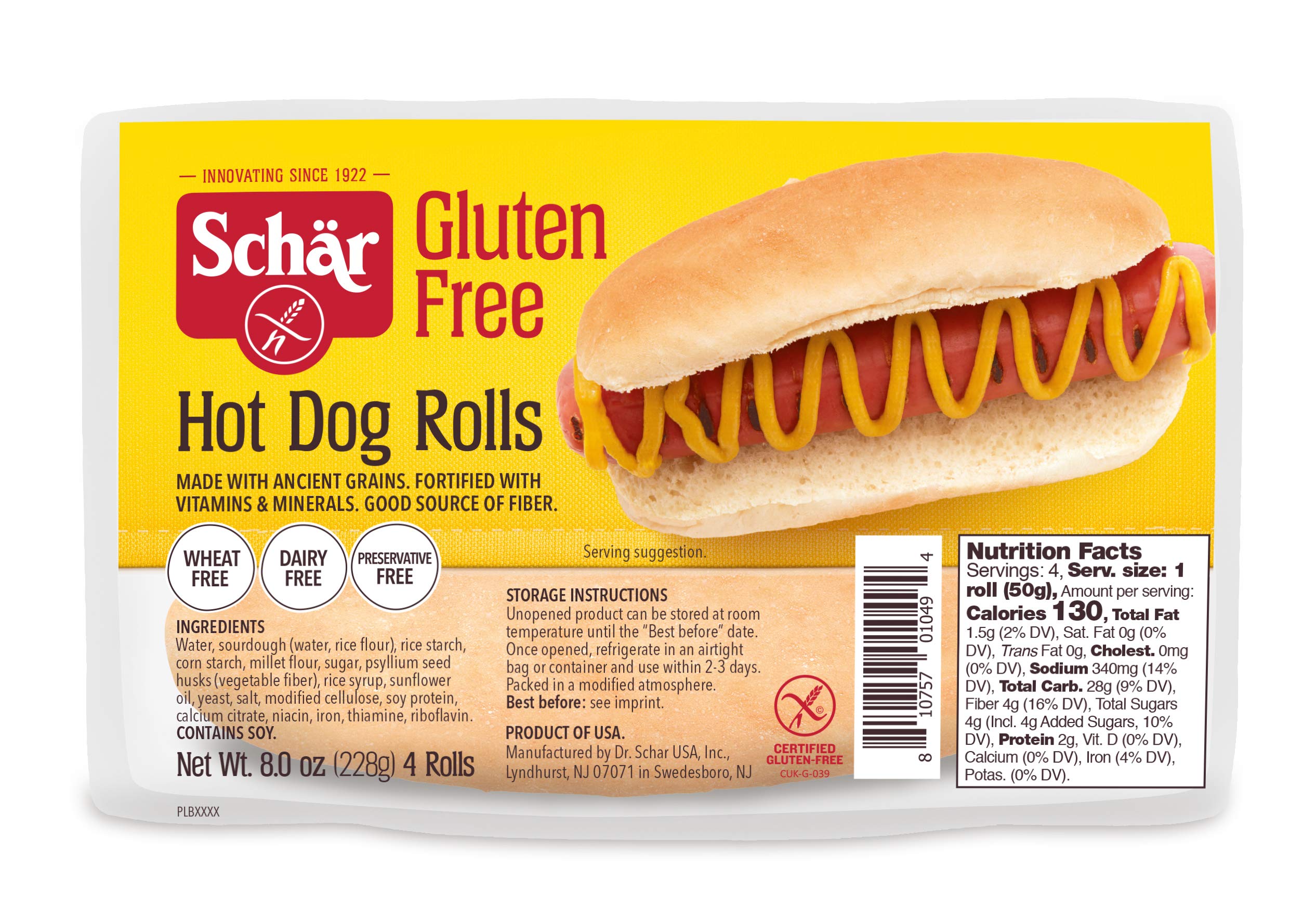 Schar Gluten Free Hot Dog Rolls, 4-Count