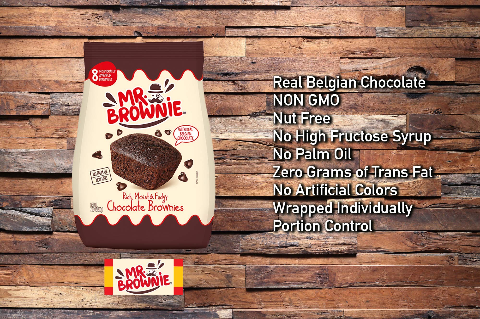 Mr. Brownie Chocolate Brownies - 4 Bags x 8 Individually Wrapped Fudge Brownie Bites with Real Belgian Chocolate Bits 4