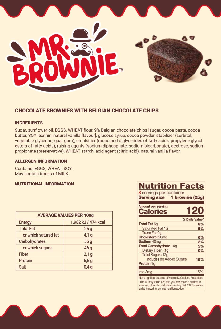 Mr. Brownie Chocolate Brownies - 4 Bags x 8 Individually Wrapped Fudge Brownie Bites with Real Belgian Chocolate Bits 5