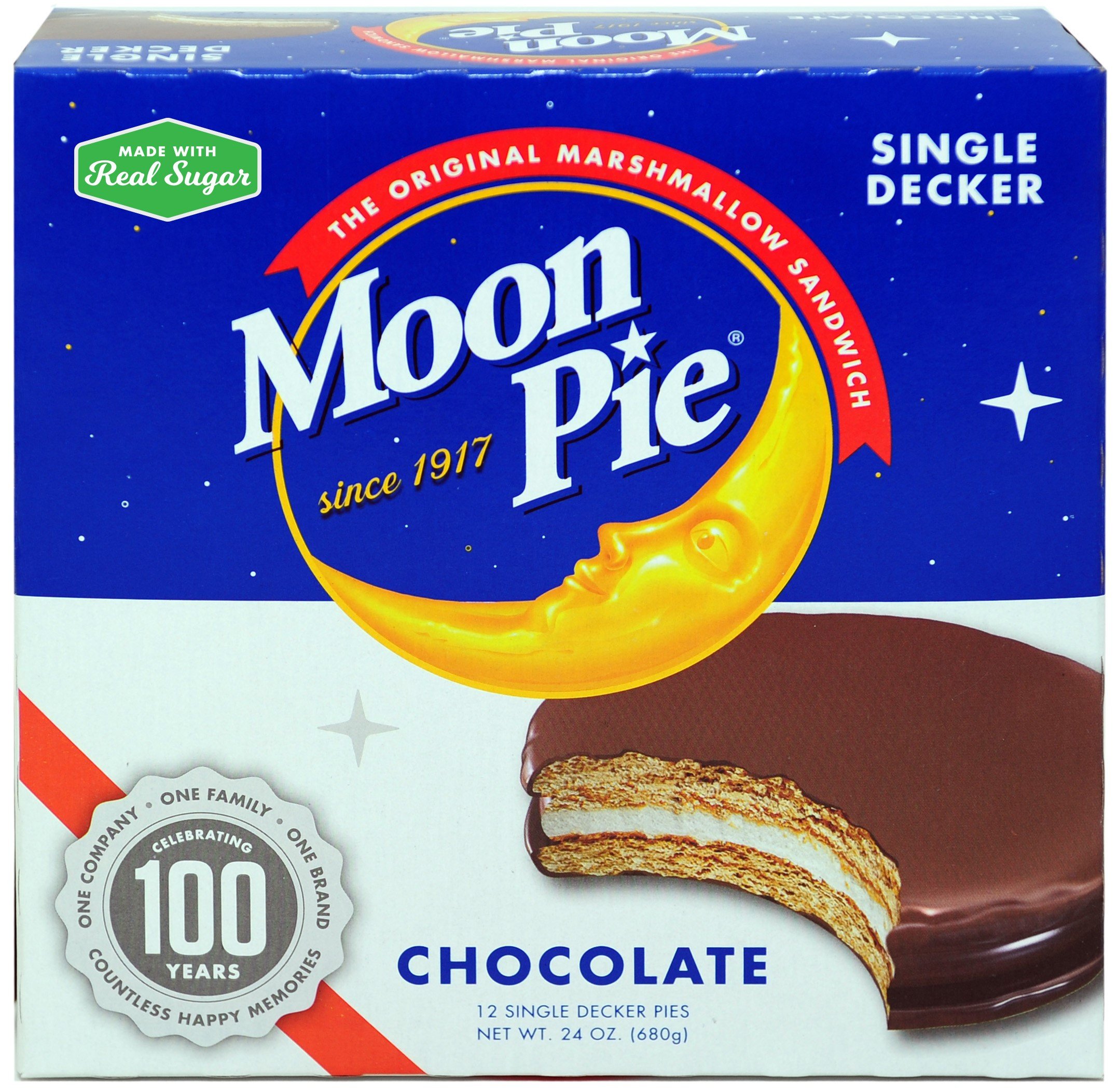 Moon Pie Single Decker Chocolate Marshmallow Sandwich -(96Count Total) | Chocolate Covered Graham Cracker & Marshmallow | 8 Boxes
