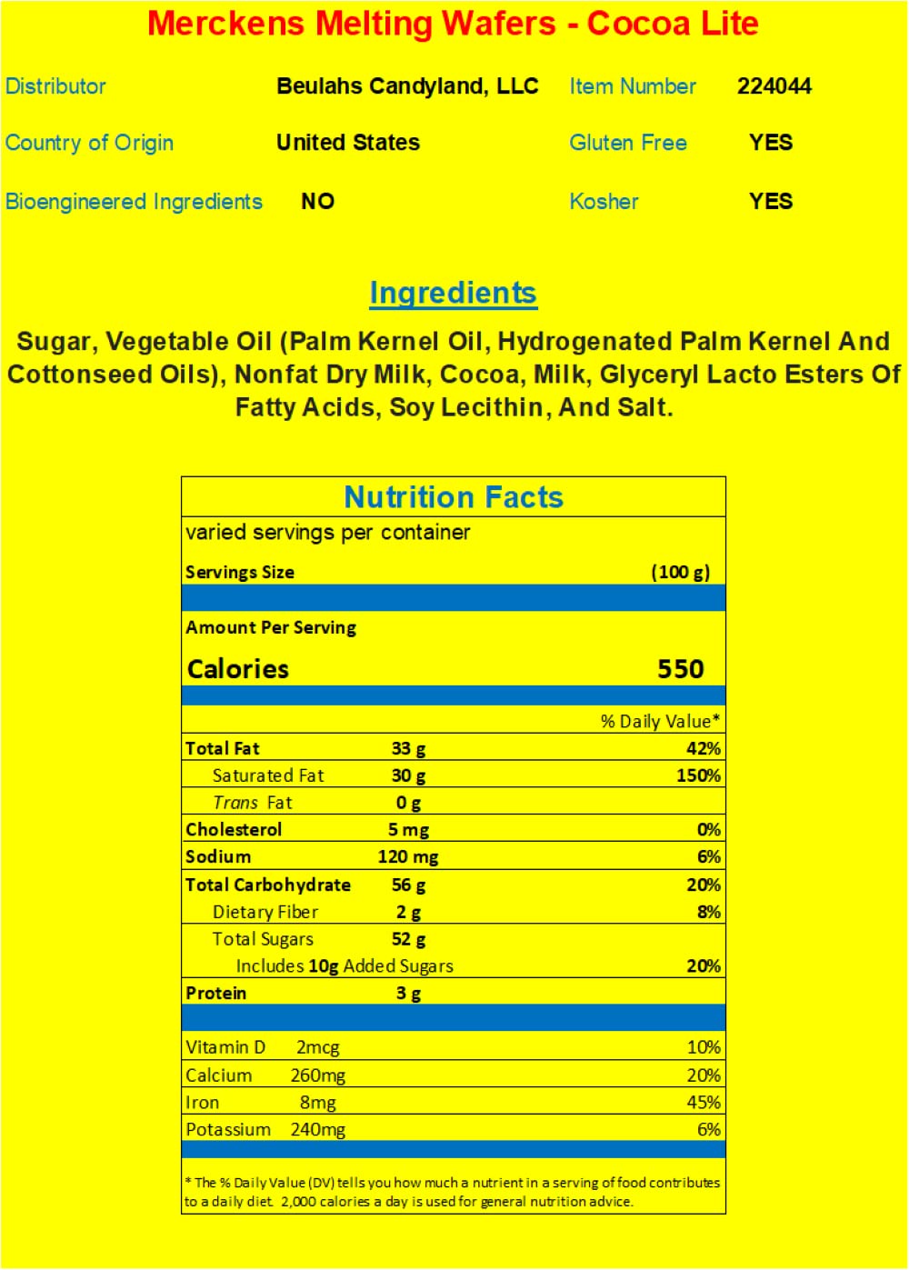 Merckens Coating Wafers Melting Wafers Cocoa Lite Milk 10 pounds 5