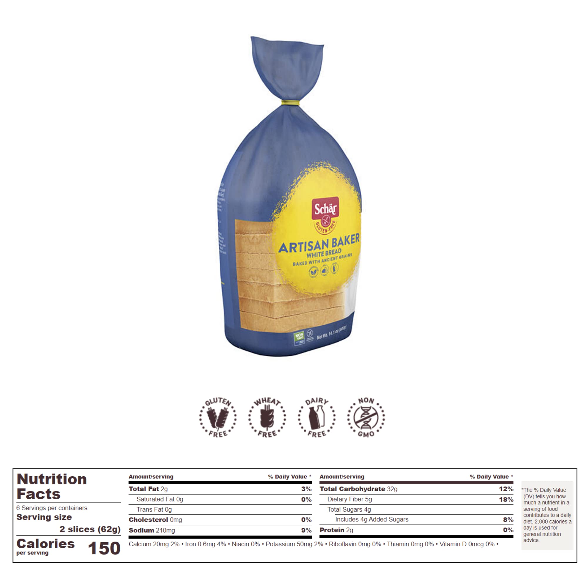 Schar - Artisan Baker White Bread - Certified Gluten Free - No GMO's, Dairy or Wheat - (14.01 oz) 2 Pack 3