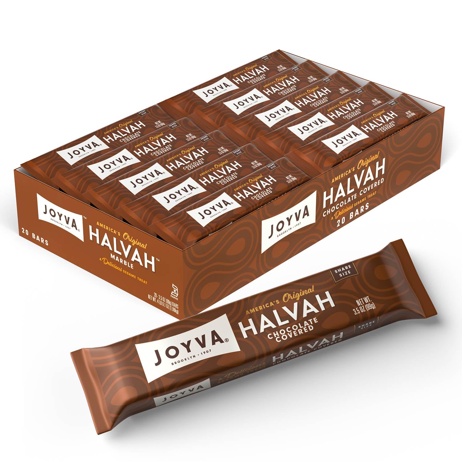 Joyva Halvah Chocolate Covered, 3.5oz Pack of 20 | A Delicious Sesame Treat | Dairy Free, Gluten-Free & Kosher Parve | 2