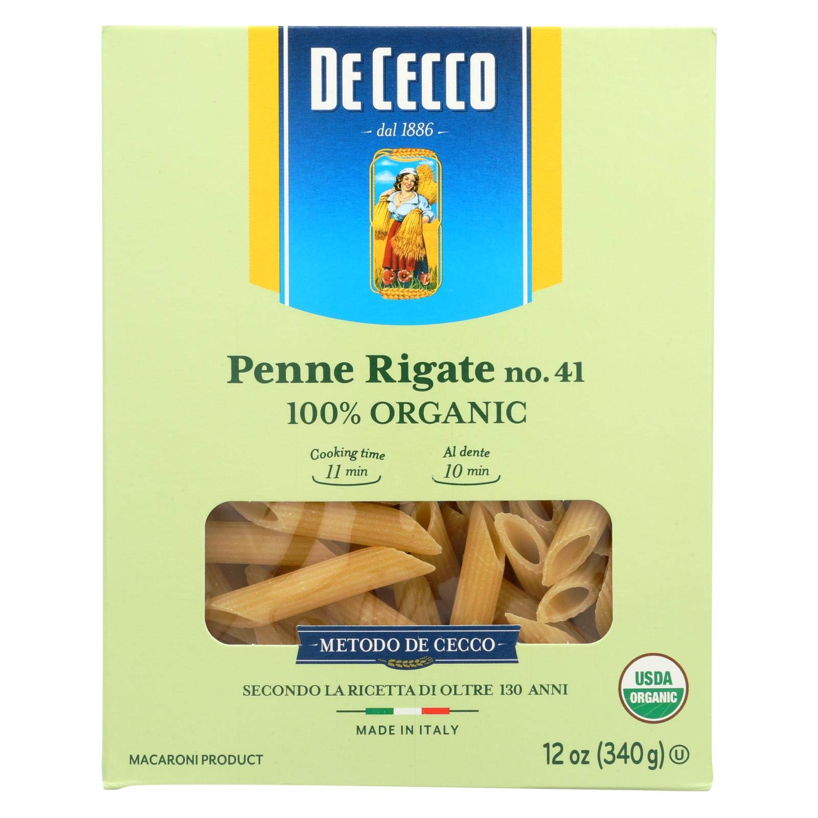 De Cecco Organic Penne Rigate Pasta, 12 Ounce - 12 per case.12