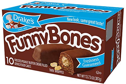 Drake's Cakes Funny Bones, Chocolate and Peanut Butter Snack Cakes, 10 cakes, Pack of 2