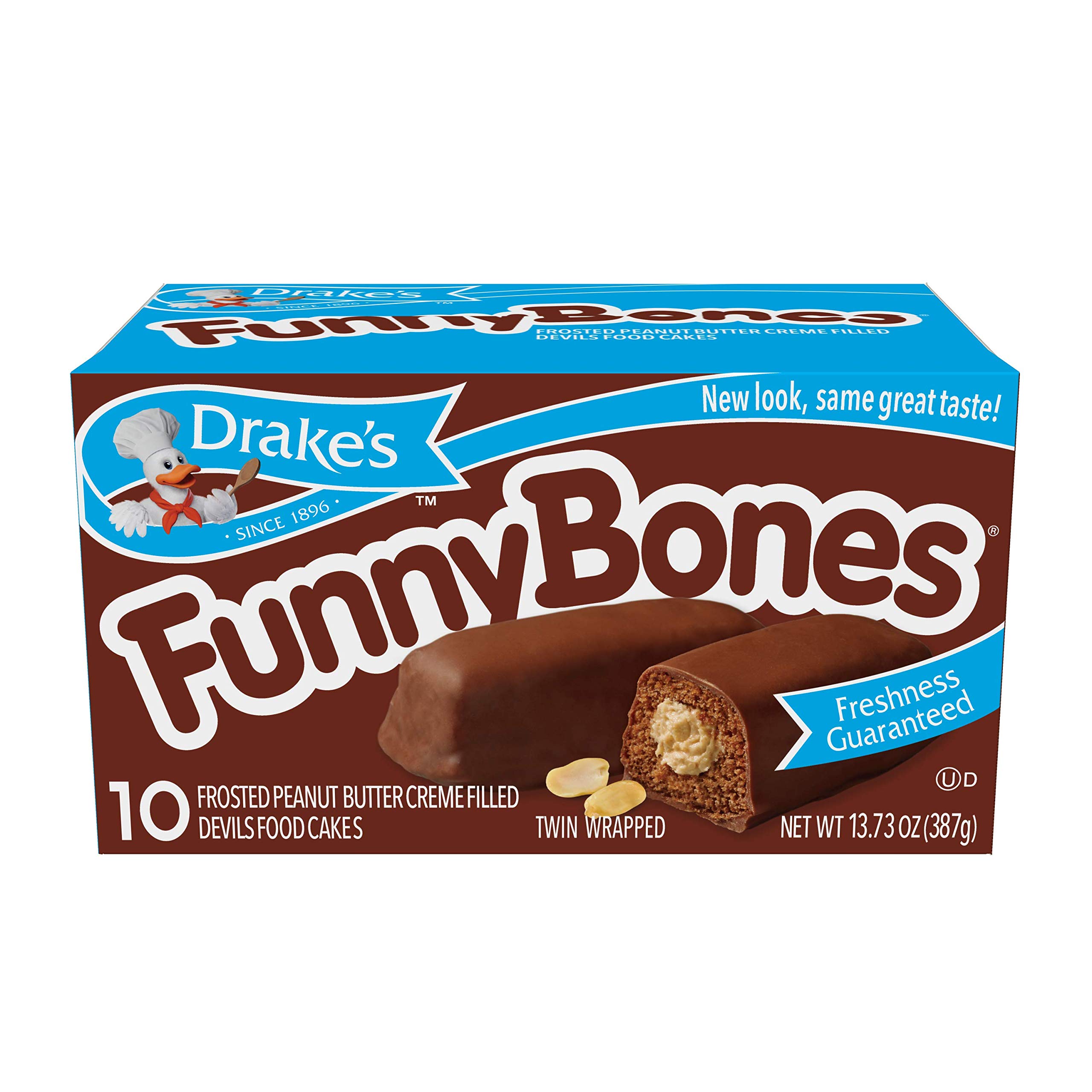 Drake's Funny Bones, 10 Twin-Wrapped Devils Food Cakes, 13.73 OZ Box