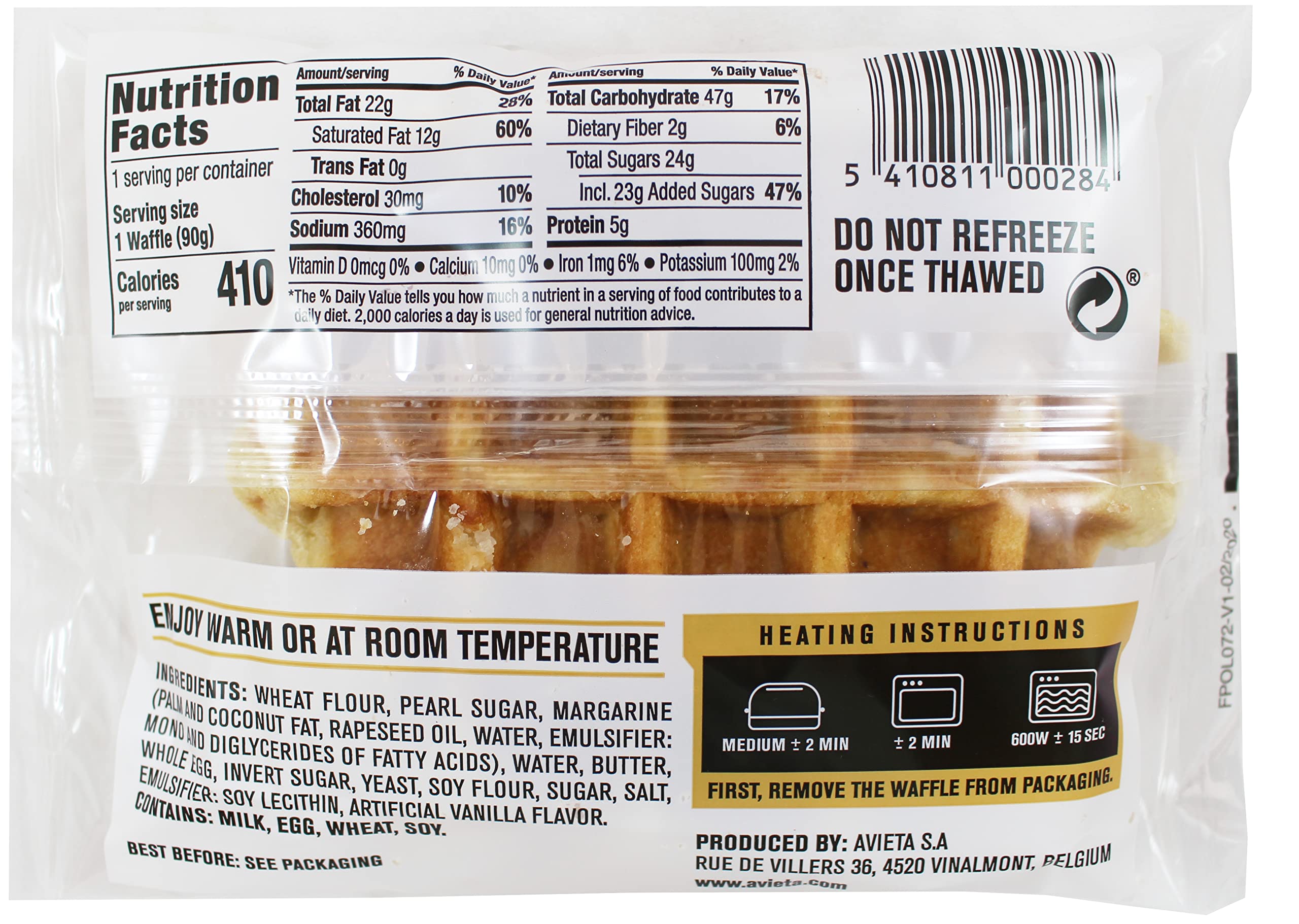 Avieta Belgian Pearl Sugar Waffles, Individually Packed 3.17 Ounce, 12 Pack 3