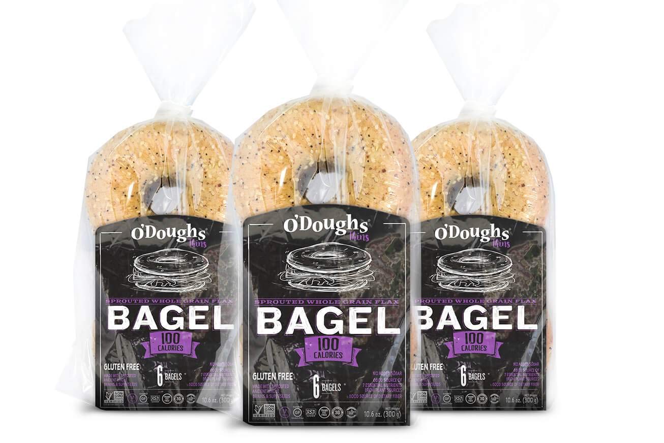 O'Dough Thins Gluten Free Bagels, Sprouted Whole Grain Flax, 100 Calorie Bagels, Presliced, 10.58 Ounce [3 Packs] 2