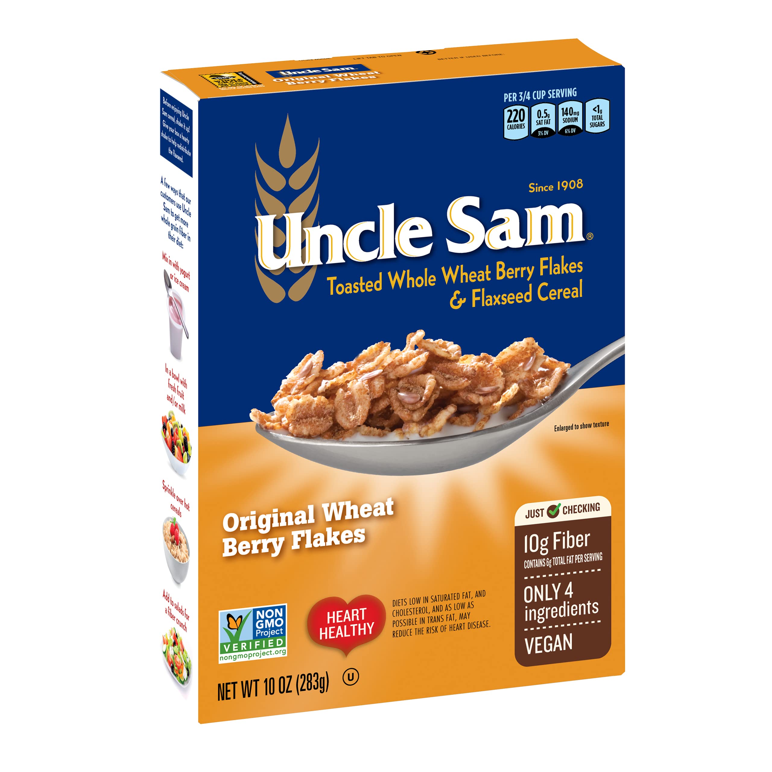 Uncle Sam Original Wheat Berry Flakes Cereal, High Fiber, Whole Grain, Non-GMO Project Verified, Kosher, Heart Healthy, Vegan, 10 Oz Box (Pack of 12) 2