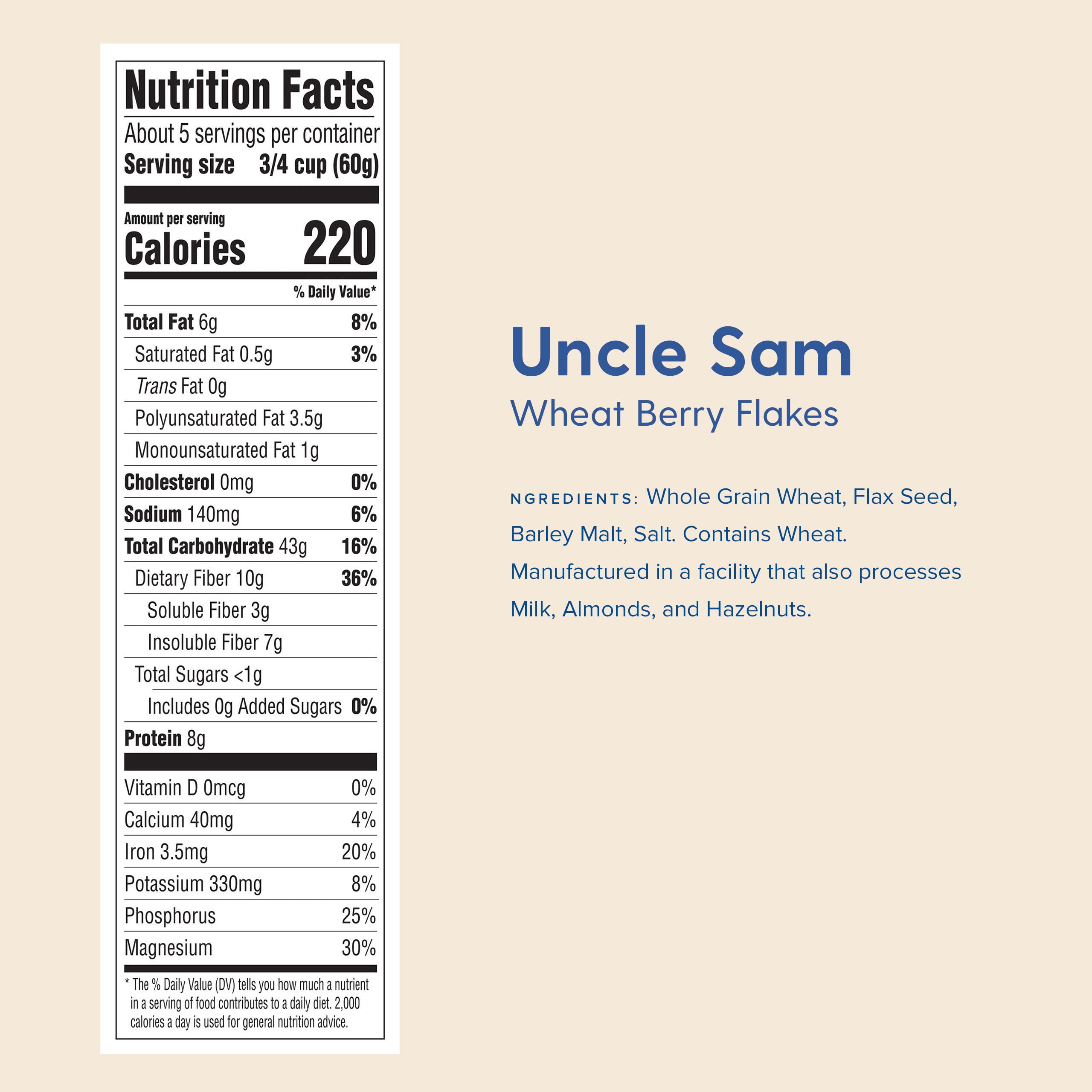 Uncle Sam Original Wheat Berry Flakes Cereal, High Fiber, Whole Grain, Non-GMO Project Verified, Kosher, Heart Healthy, Vegan, 10 Oz Box (Pack of 12) 3