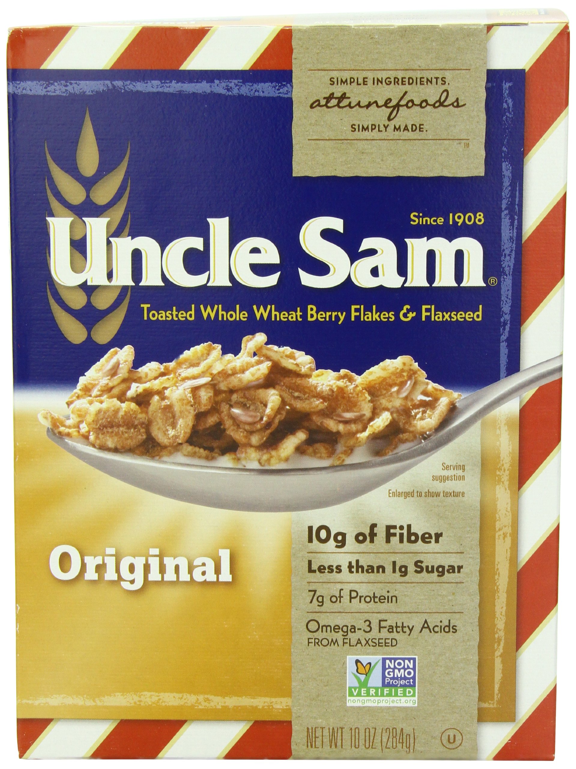 Uncle Sam Toasted Whole Wheat Berry Flakes & Flaxseed Original Cereal, 10-Ounce Boxes (Pack of 6)