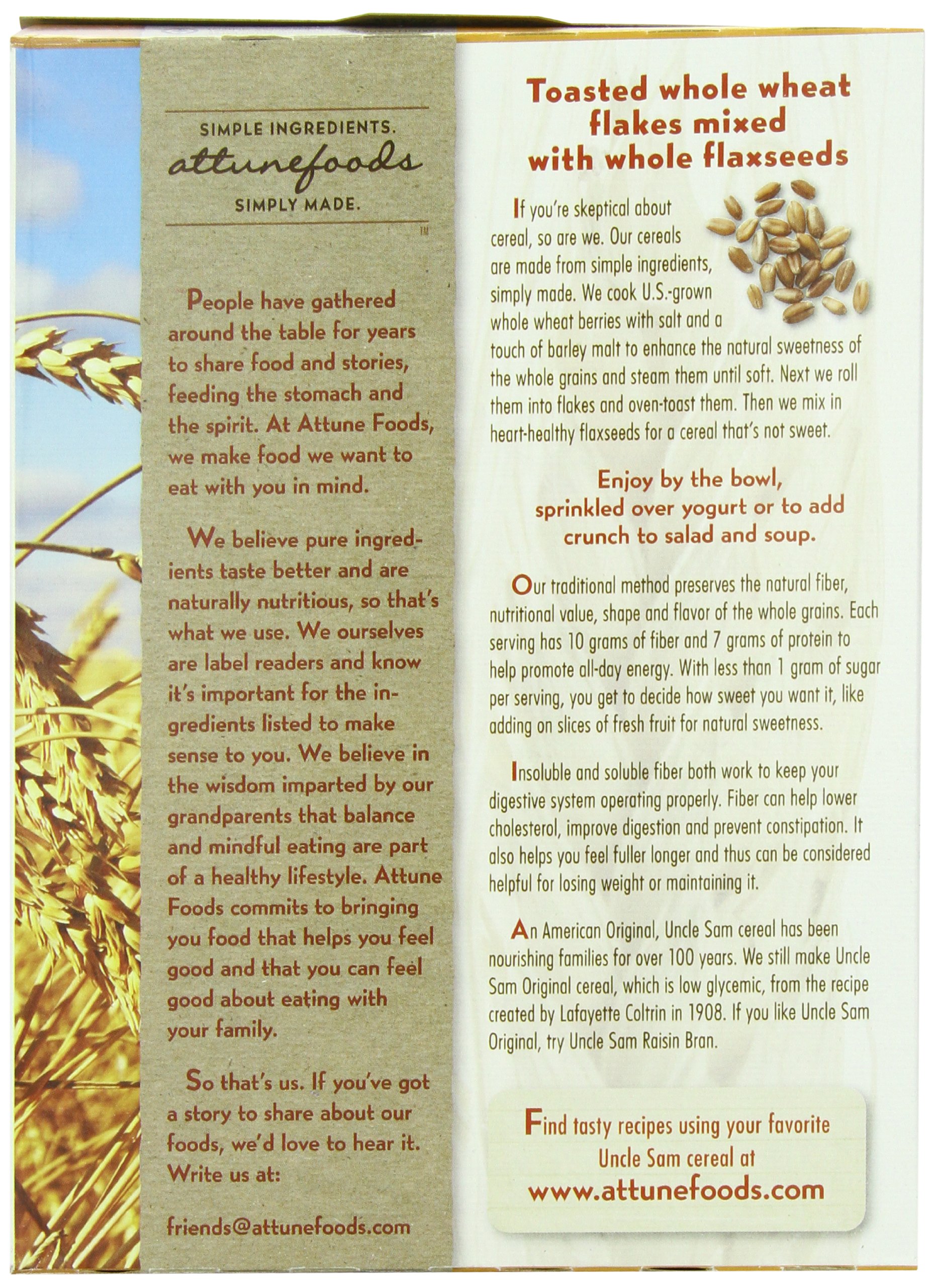 Uncle Sam Toasted Whole Wheat Berry Flakes & Flaxseed Original Cereal, 10-Ounce Boxes (Pack of 6) 3