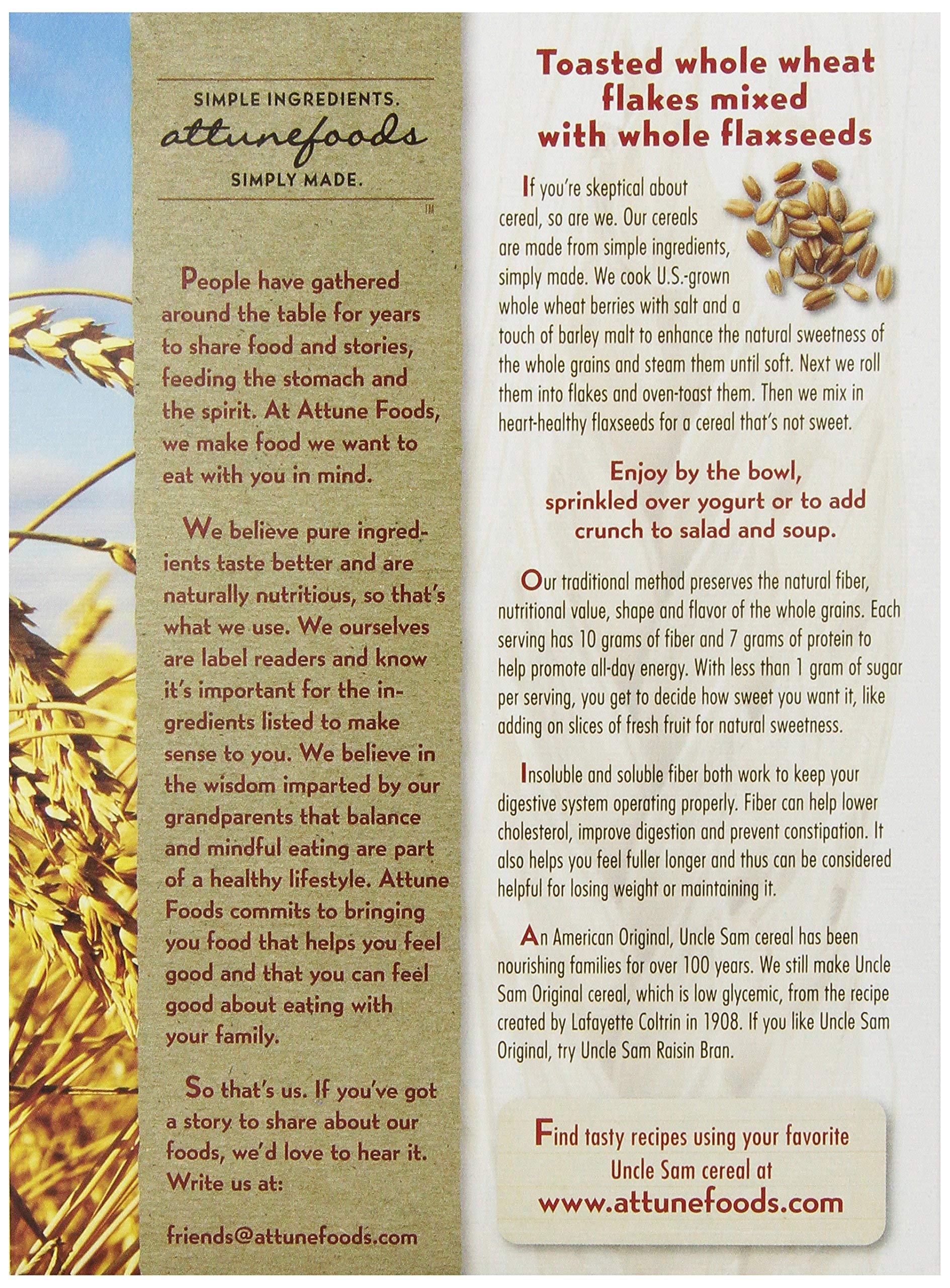 Uncle Sam Toasted Whole Wheat Berry Flakes & Flaxseed Original Cereal, 10-Ounce Boxes (Pack of 6) 4