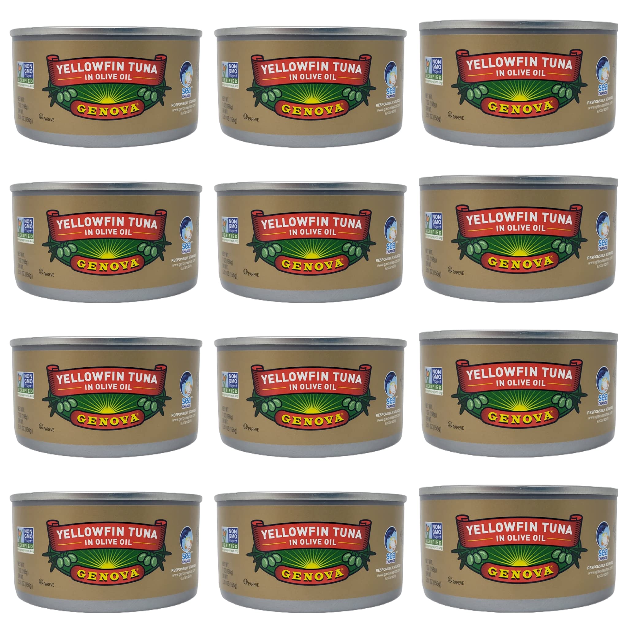 Genova Premium Yellowfin Tuna in Olive Oil - Pack of 12 Cans - Responsibly Sourced Tuna - Non GMO - 7 oz Per Can - 84 oz Total - Bulk Genova Tuna 2
