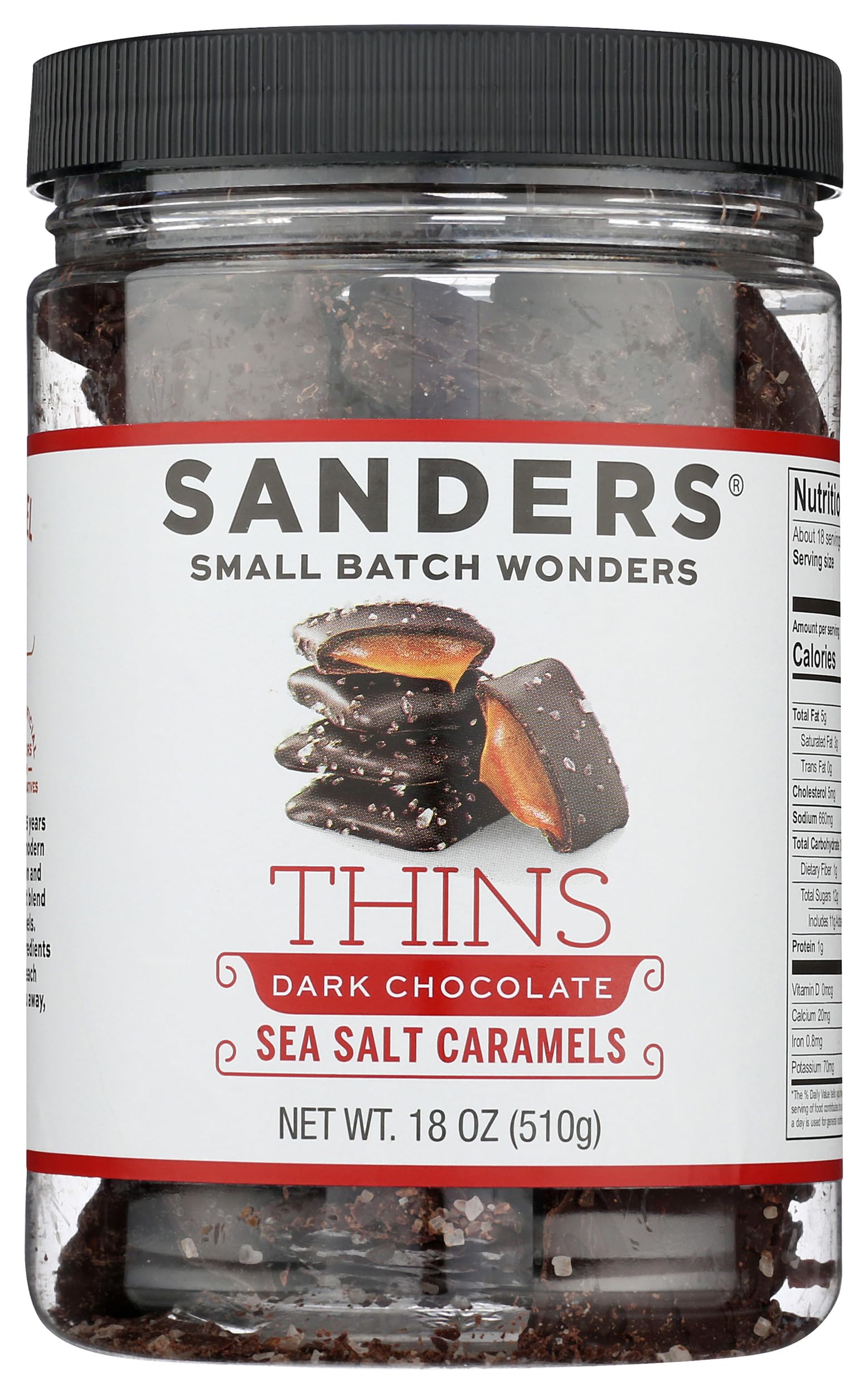 Sanders Dark Chocolate Sea Salt Caramel Thins, Kosher, 18 Ounce (Pack of 6) 2