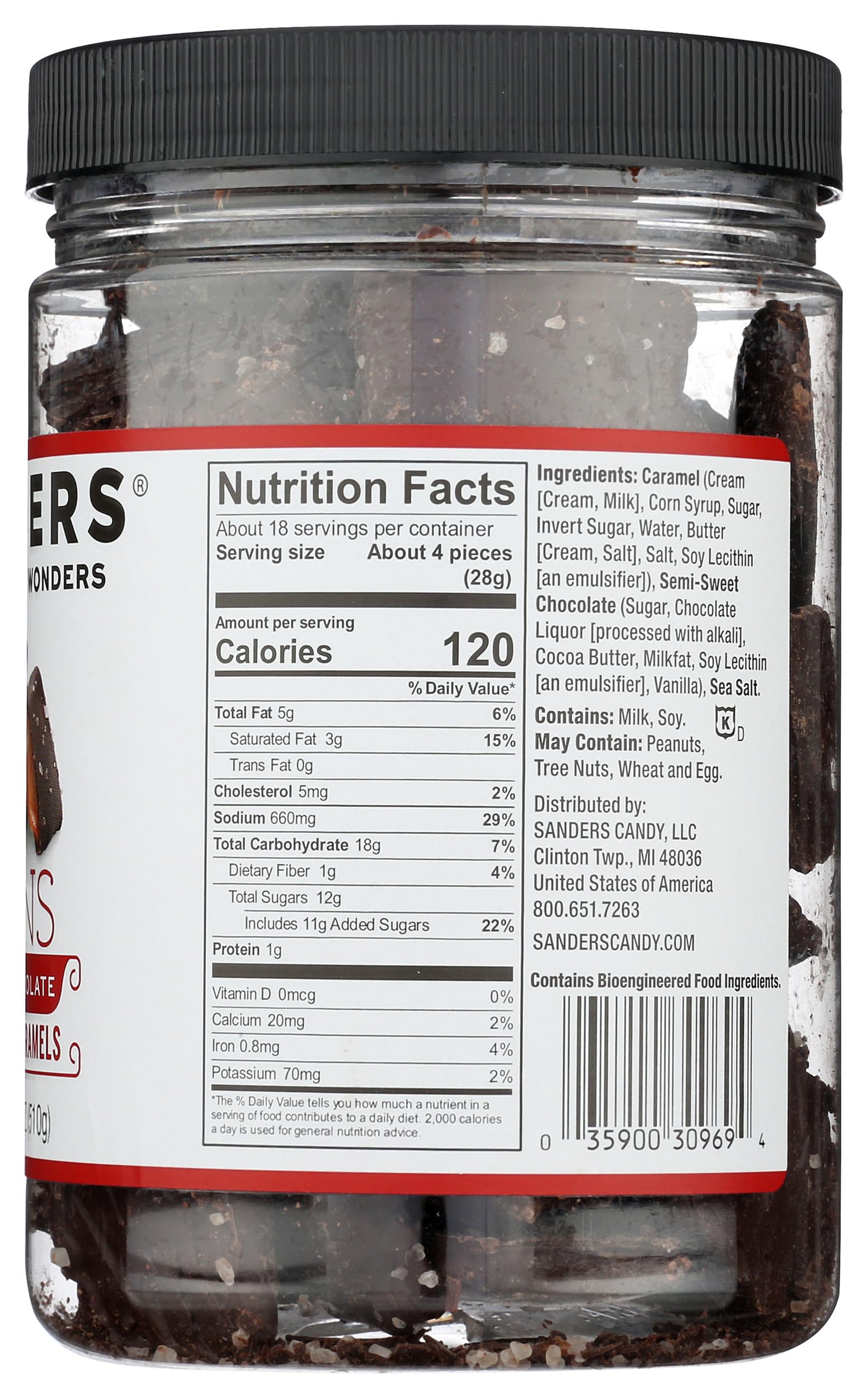 Sanders Dark Chocolate Sea Salt Caramel Thins, Kosher, 18 Ounce (Pack of 6) 4