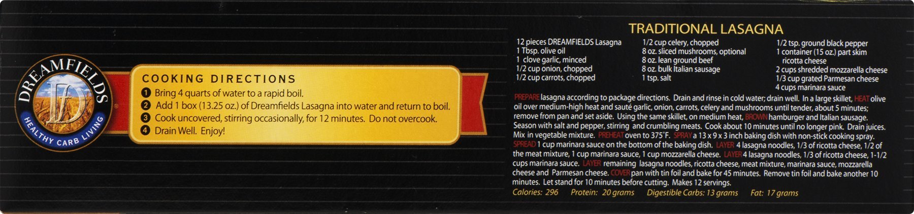 Dreamfields Healthy Pasta Living Lasagna, 13.25-Ounce Boxes (Pack of 6) 4