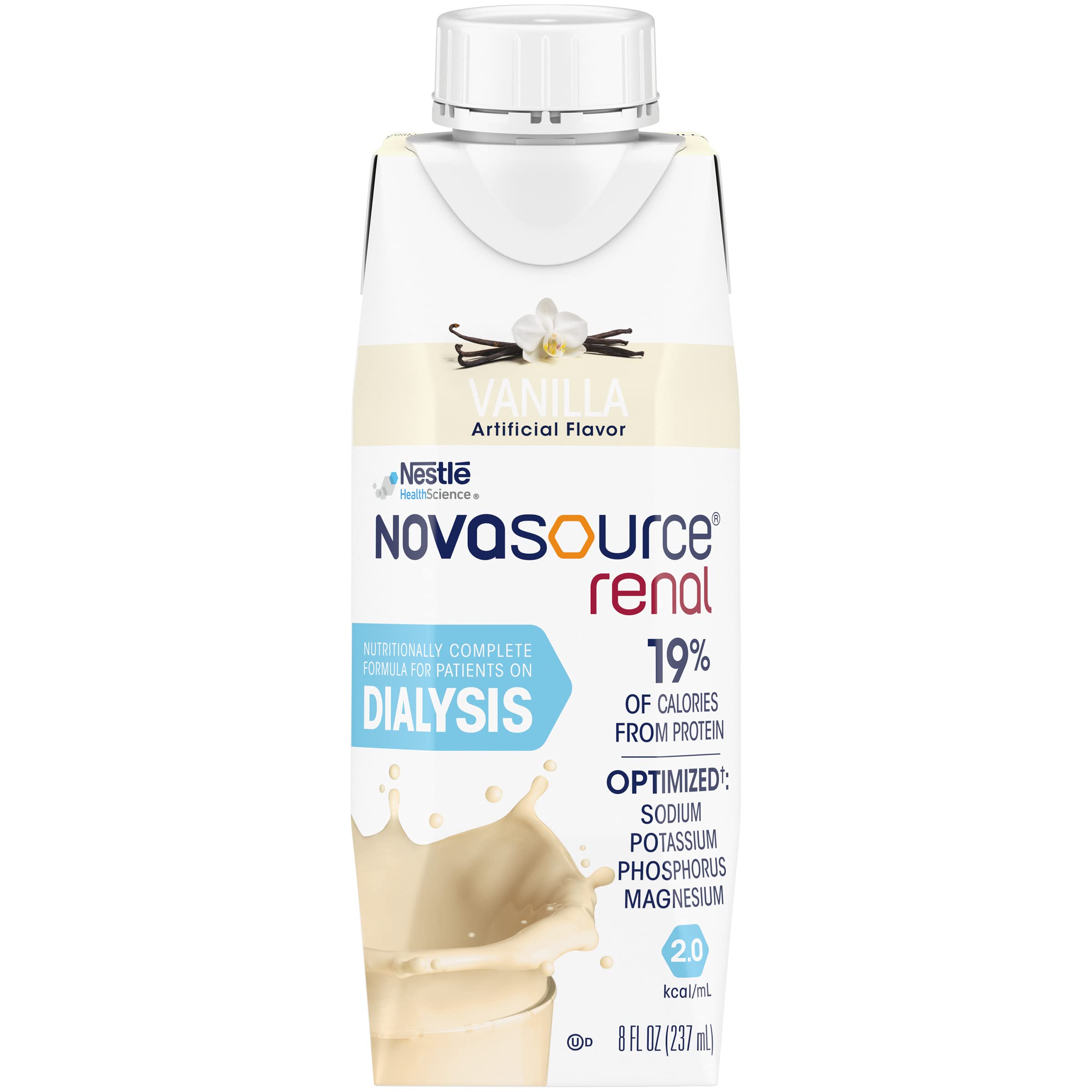 NOVASOURCE (2.0 kcal/mL) RENAL Vanilla Formula for Patients on DIALYSIS (475 Calories, 22g Protein) 8 fl oz (Pack of 24) 2