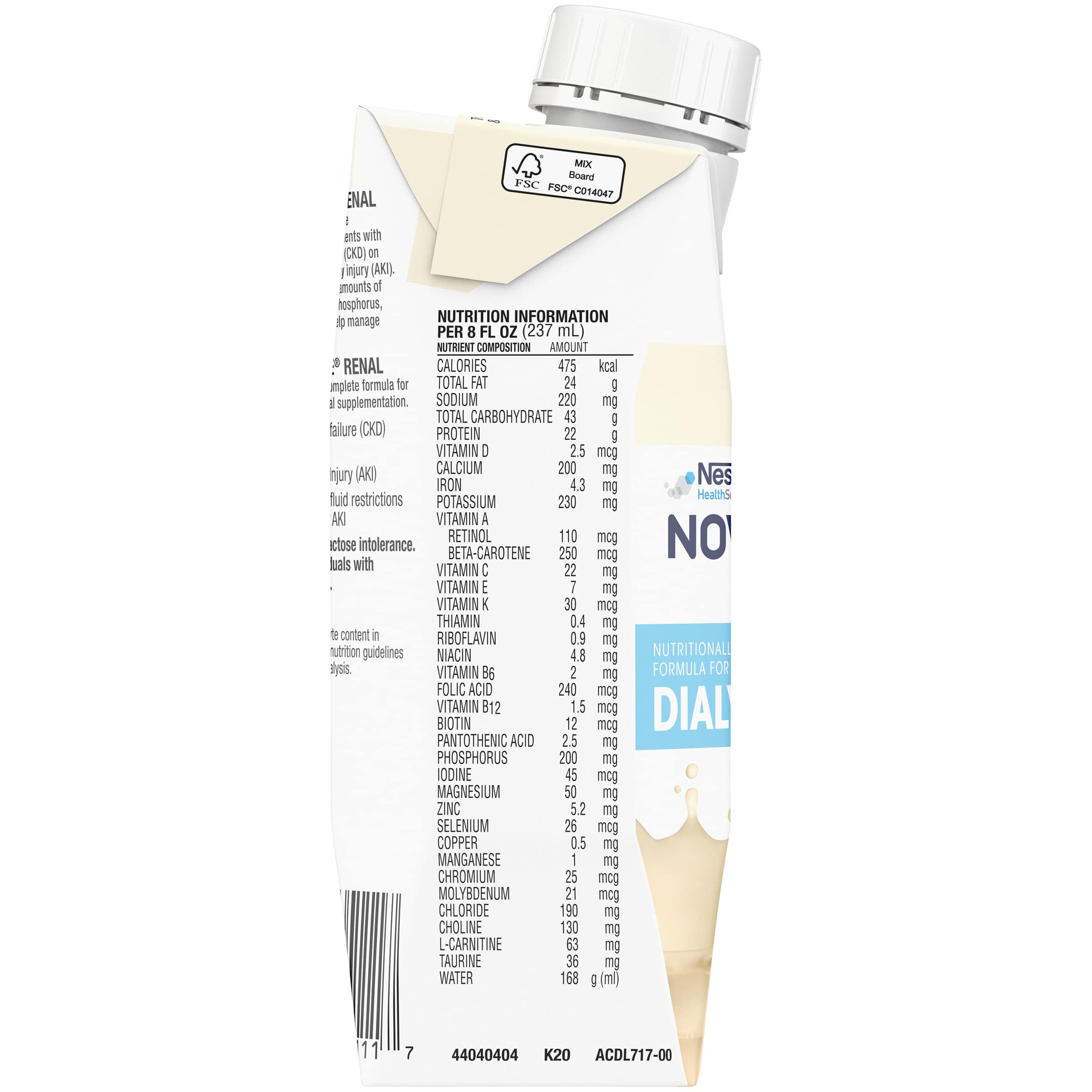 NOVASOURCE (2.0 kcal/mL) RENAL Vanilla Formula for Patients on DIALYSIS (475 Calories, 22g Protein) 8 fl oz (Pack of 24) 3