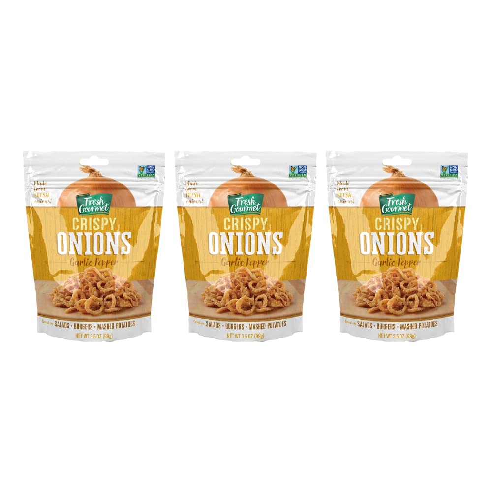 Fresh Gourmet Garlic Pepper Crispy Onions | Low Carb | Crunchy Snack and Salad Topper 3.5 Ounce (Pack of 3) 2