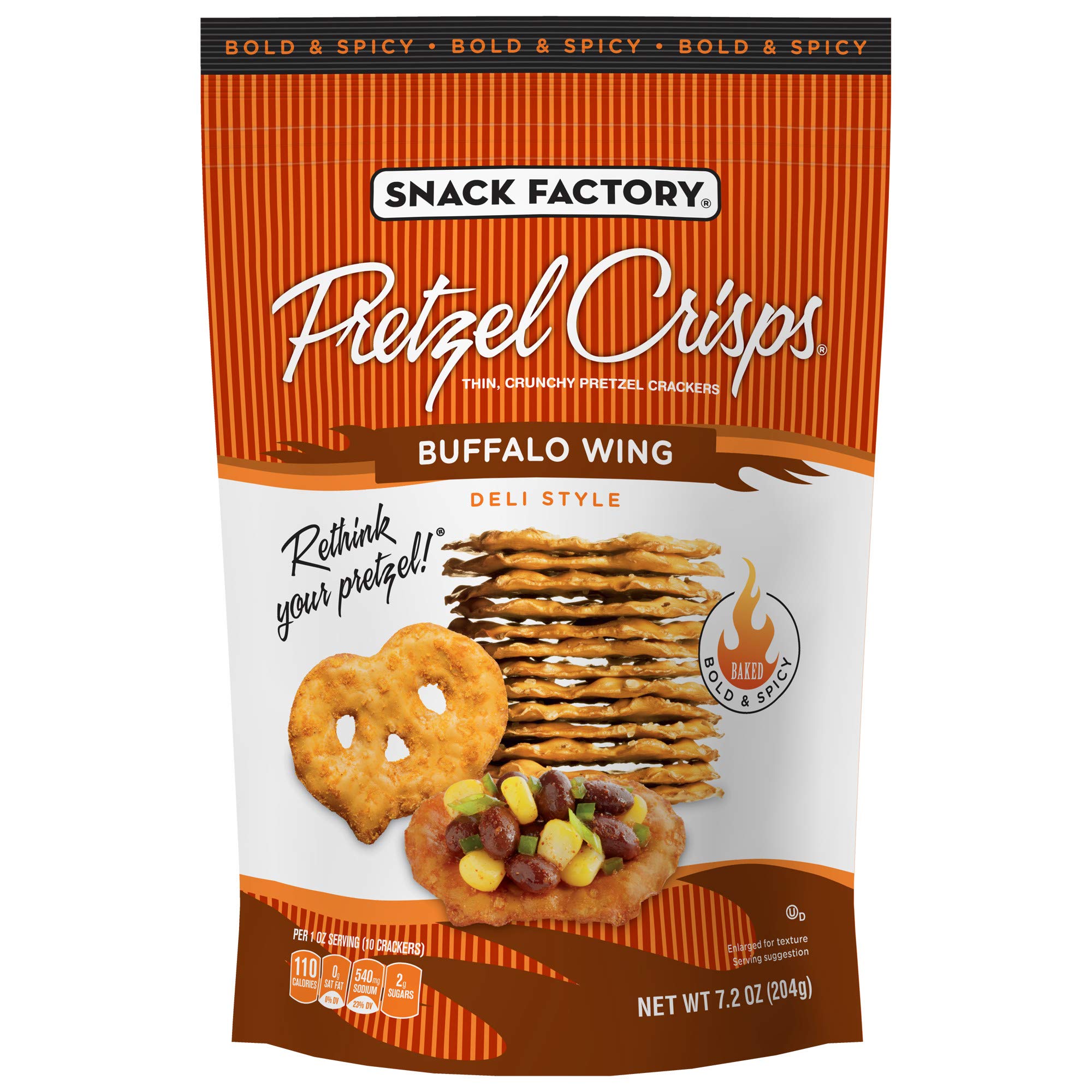 Snack Factory Pretzel Crisps, Buffalo Wing, 7.2 Oz Bag (Pack of 12)