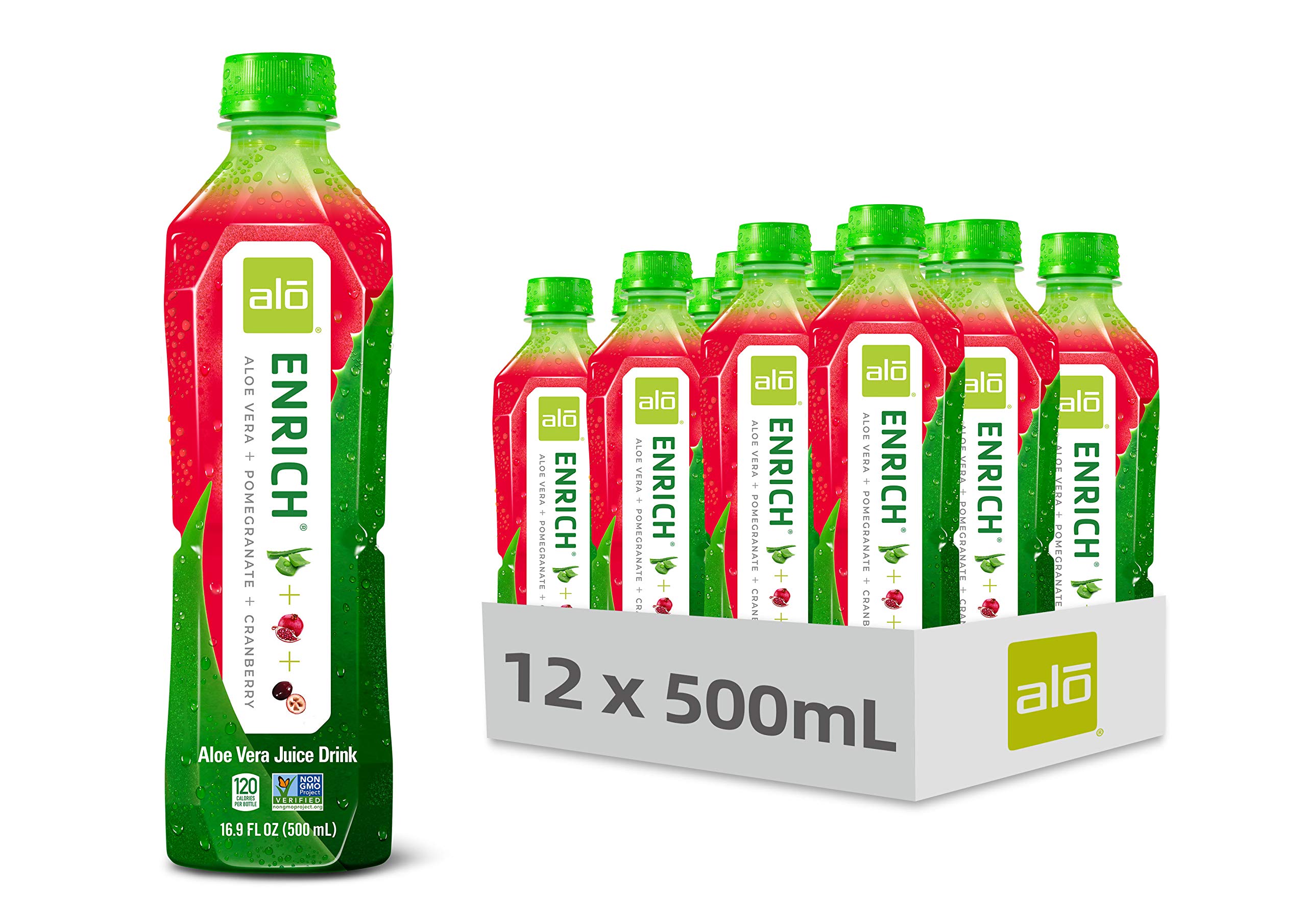 ALO Enrich Aloe Vera Juice Drink, Pomegranate + Cranberry, (Pack of 12), 16.9 Ounce Bottle