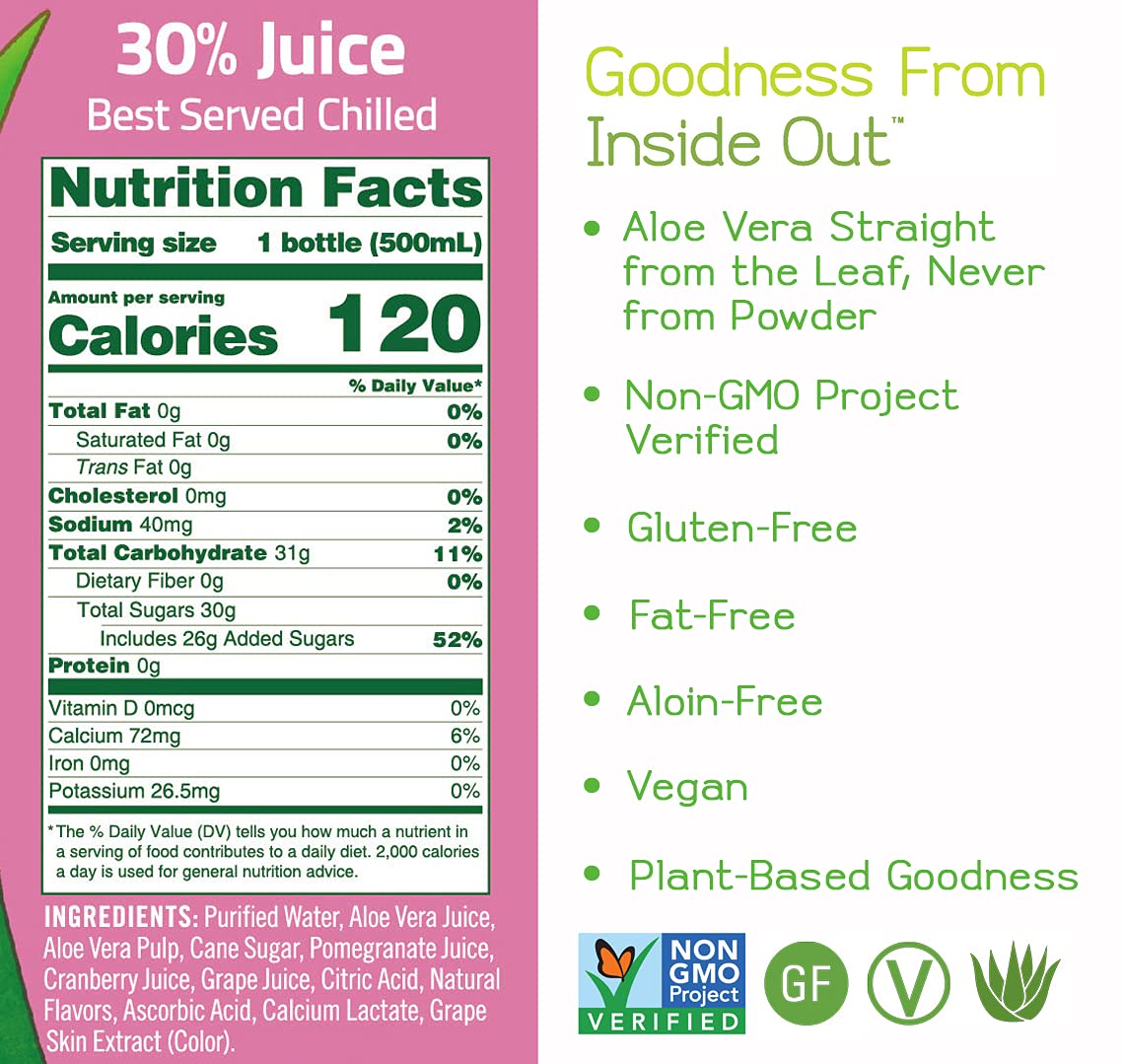 ALO Enrich Aloe Vera Juice Drink, Pomegranate + Cranberry, (Pack of 12), 16.9 Ounce Bottle 4