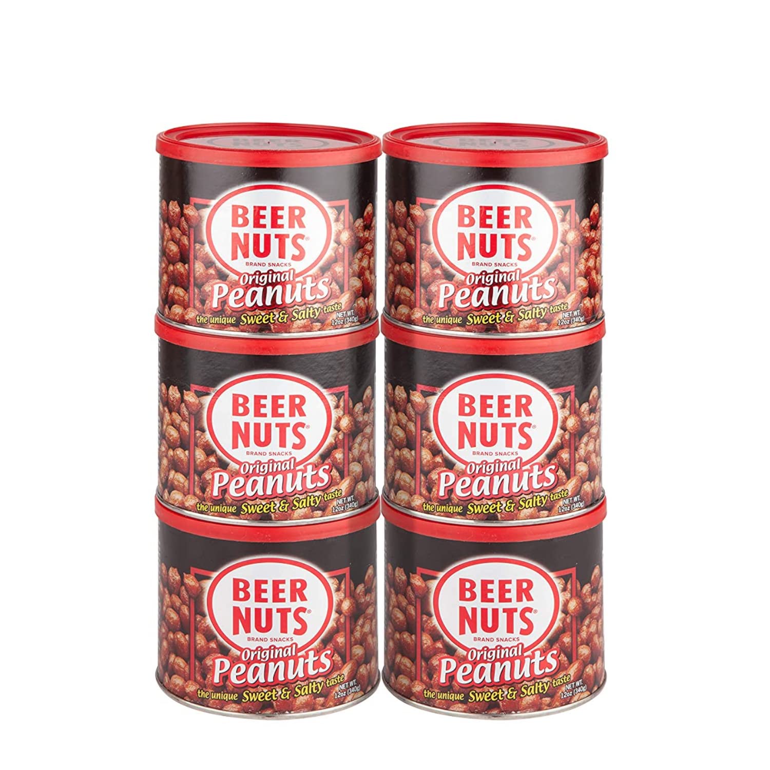 BEER NUTS Original Peanuts - Travel Size Sweet & Salty Bar Nuts - 12oz, 6 Cans