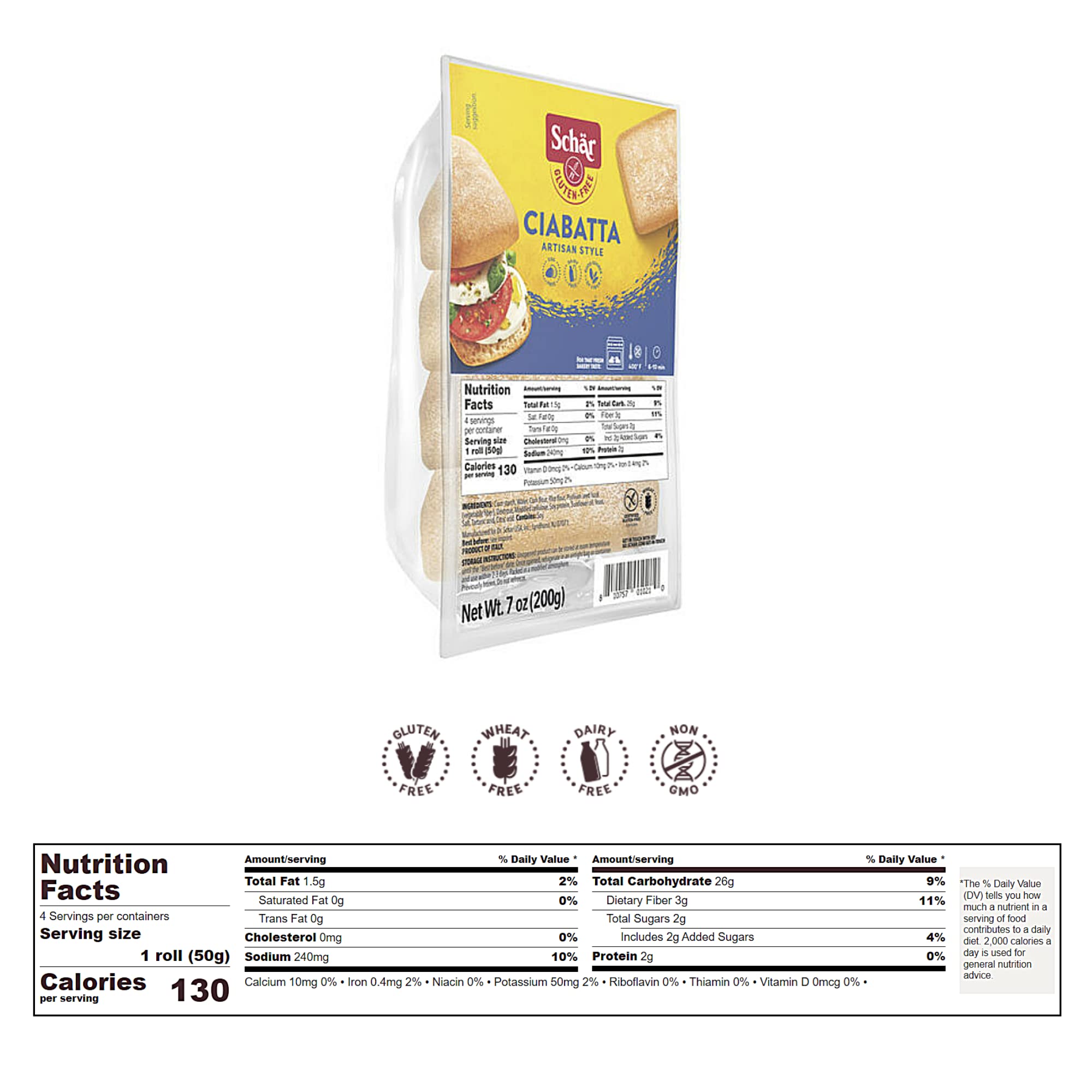 Schar - Ciabatta Rolls - Certified Gluten Free - No GMO's, or Wheat - Dairy Free - (7.0 oz) 6 Pack 3