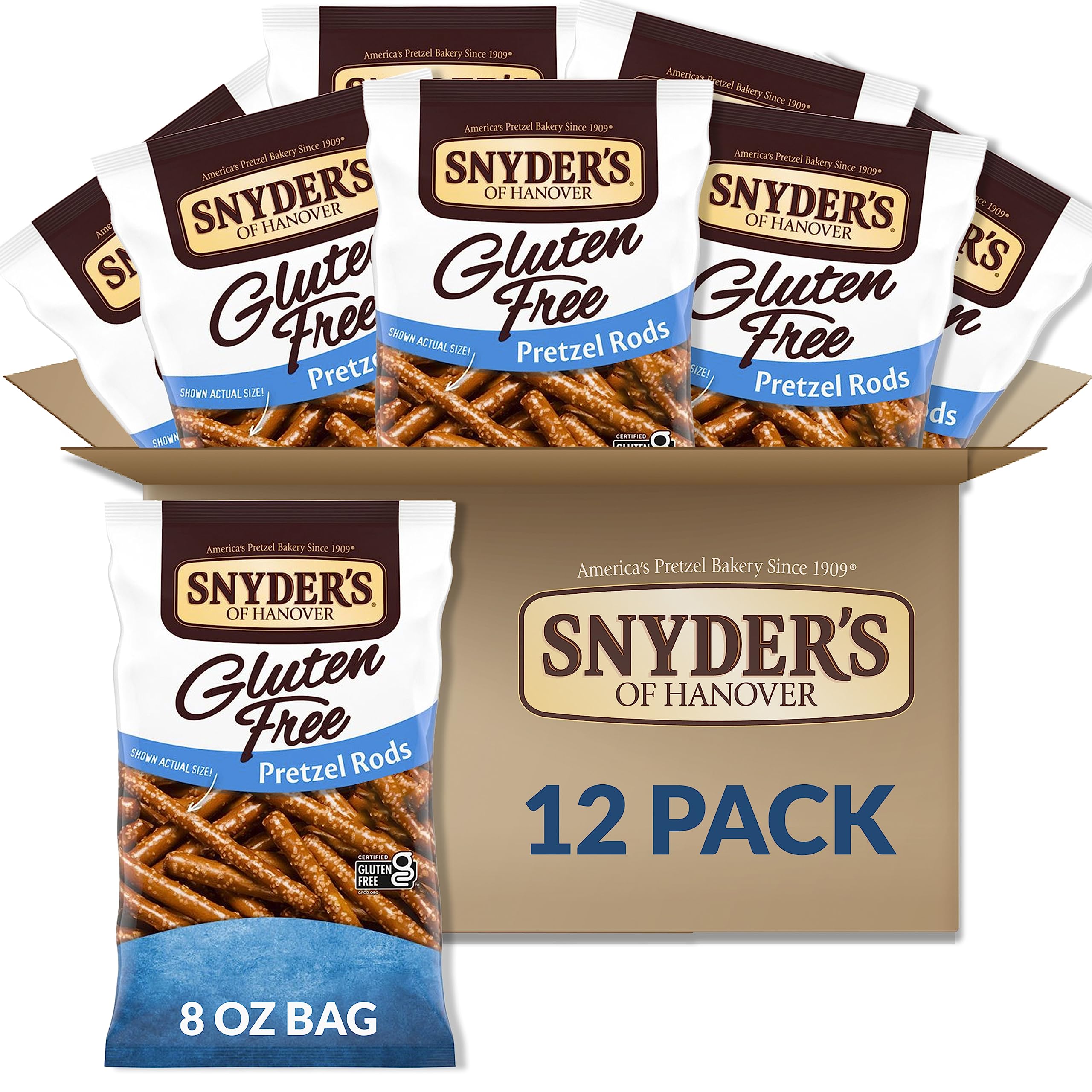Snyder's of Hanover Gluten Free Pretzels, Gluten Free Rods, 8 Oz (Pack of 12)