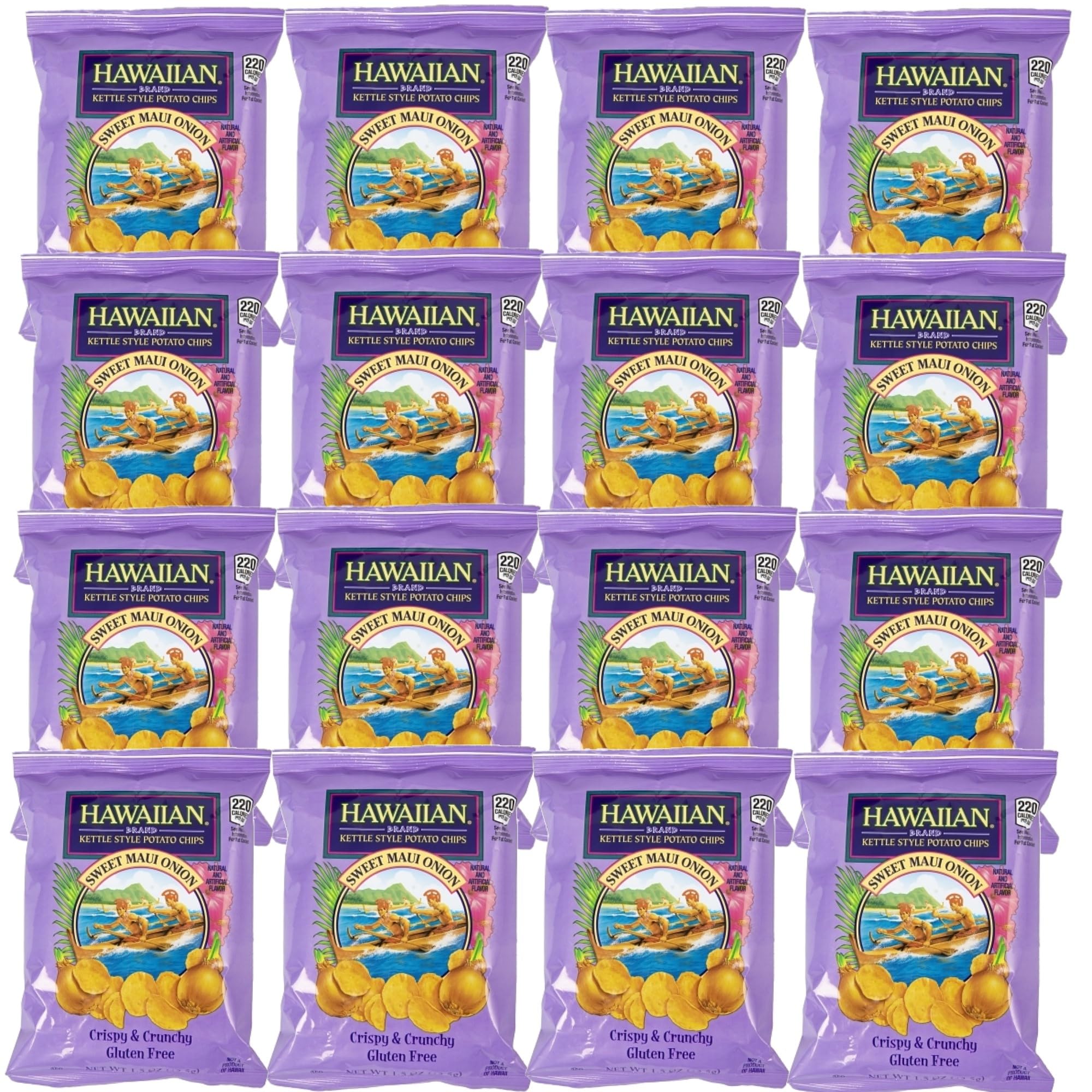 Hawaiian Brand Kettle Cooked Potato Chips, 1.5 ounce, 16 Count (1.5 ounce, Maui Onion)