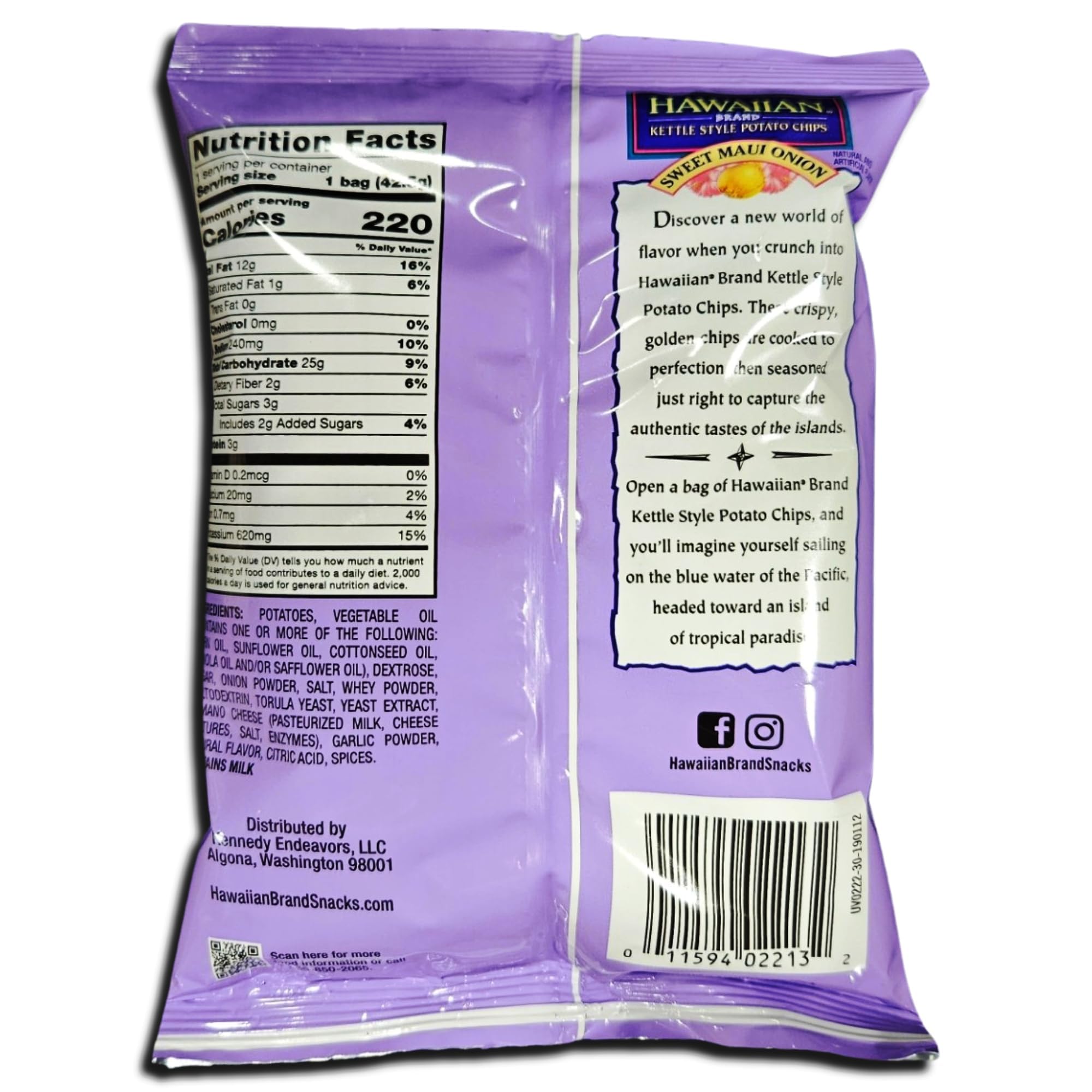 Hawaiian Brand Kettle Cooked Potato Chips, 1.5 ounce, 16 Count (1.5 ounce, Maui Onion) 4