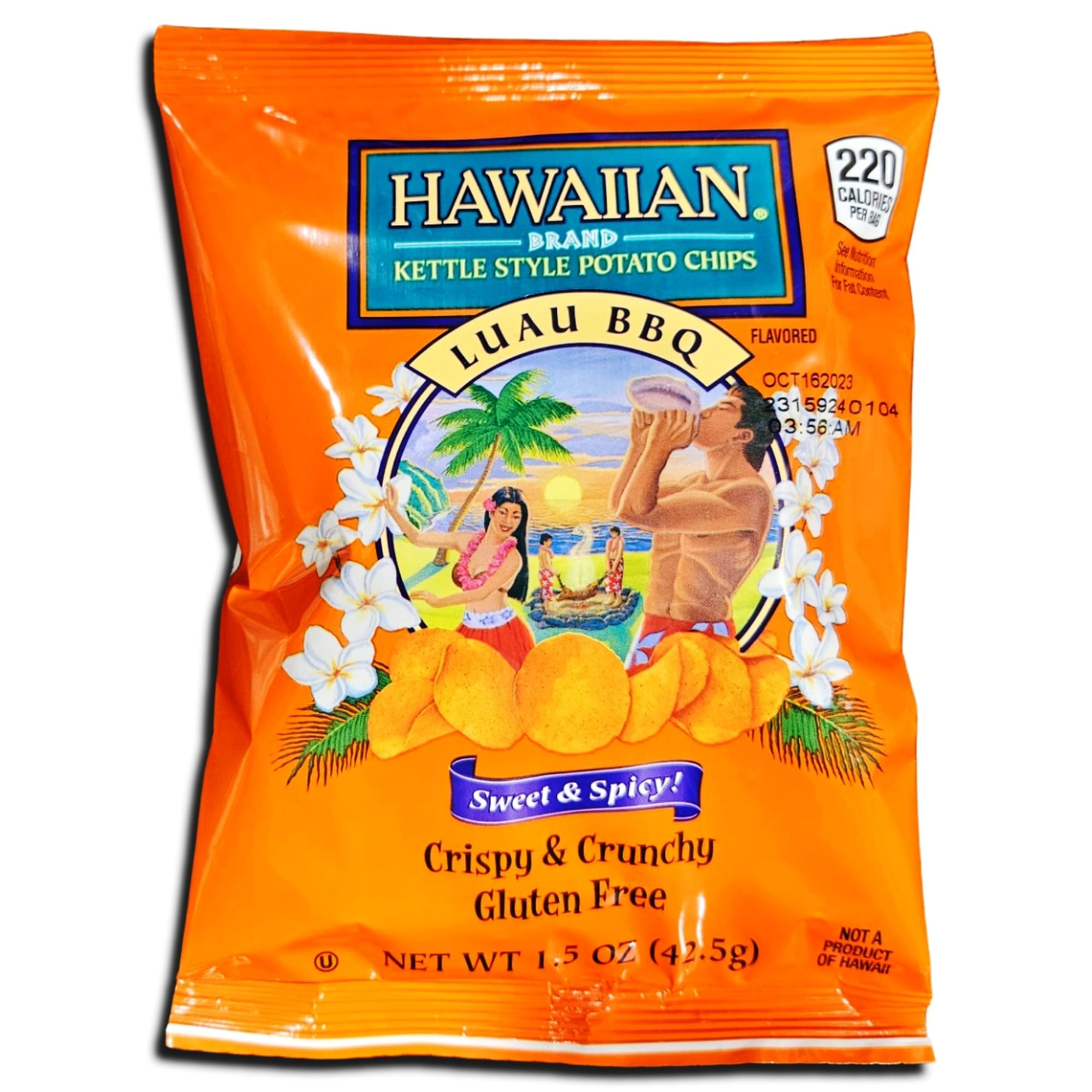Hawaiian Brand Kettle Cooked Potato Chips, 1.5 ounce, 16 Count (1.5 ounce, Luau BBQ)