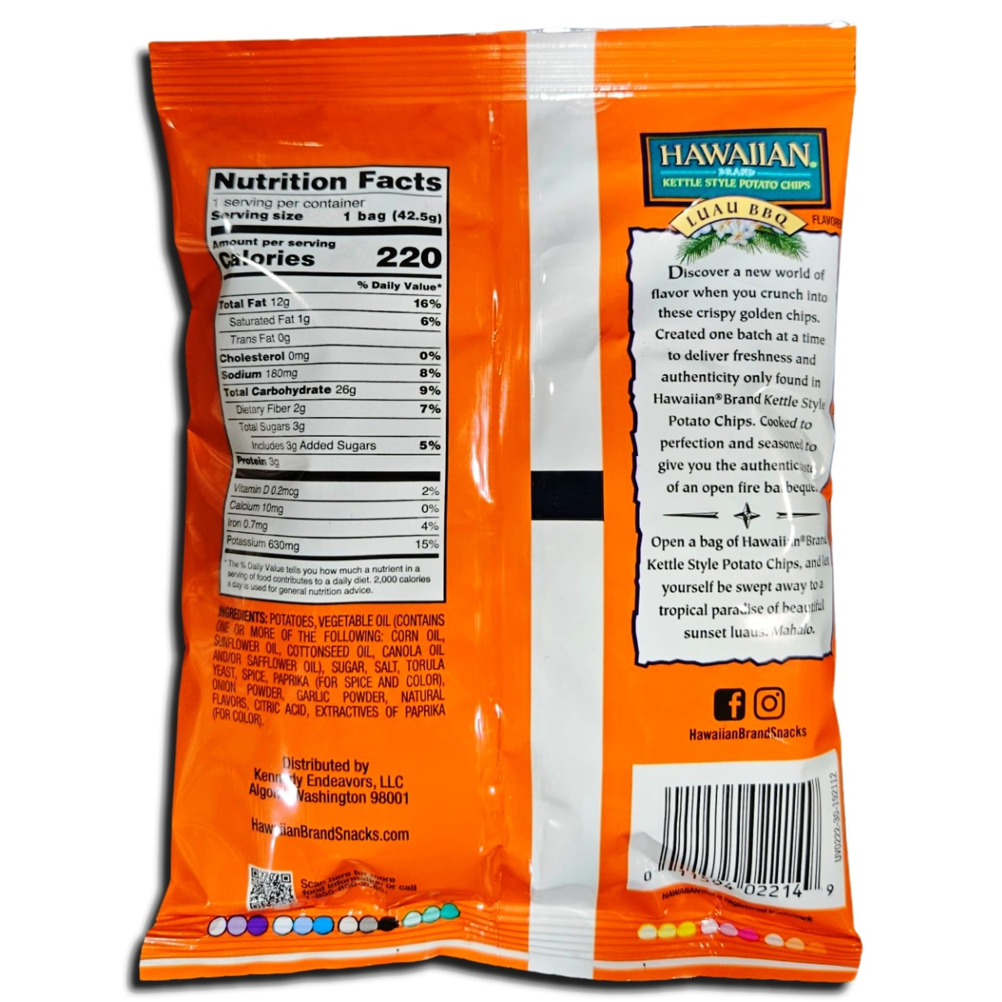 Hawaiian Brand Kettle Cooked Potato Chips, 1.5 ounce, 16 Count (1.5 ounce, Luau BBQ) 3