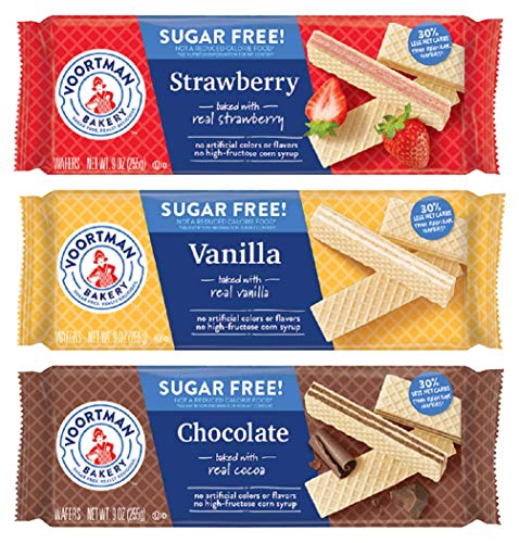 Voortman Bakery Sugar Free Wafers Variety Pack | Chocolate, Strawberry, Vanilla | 3 Pack