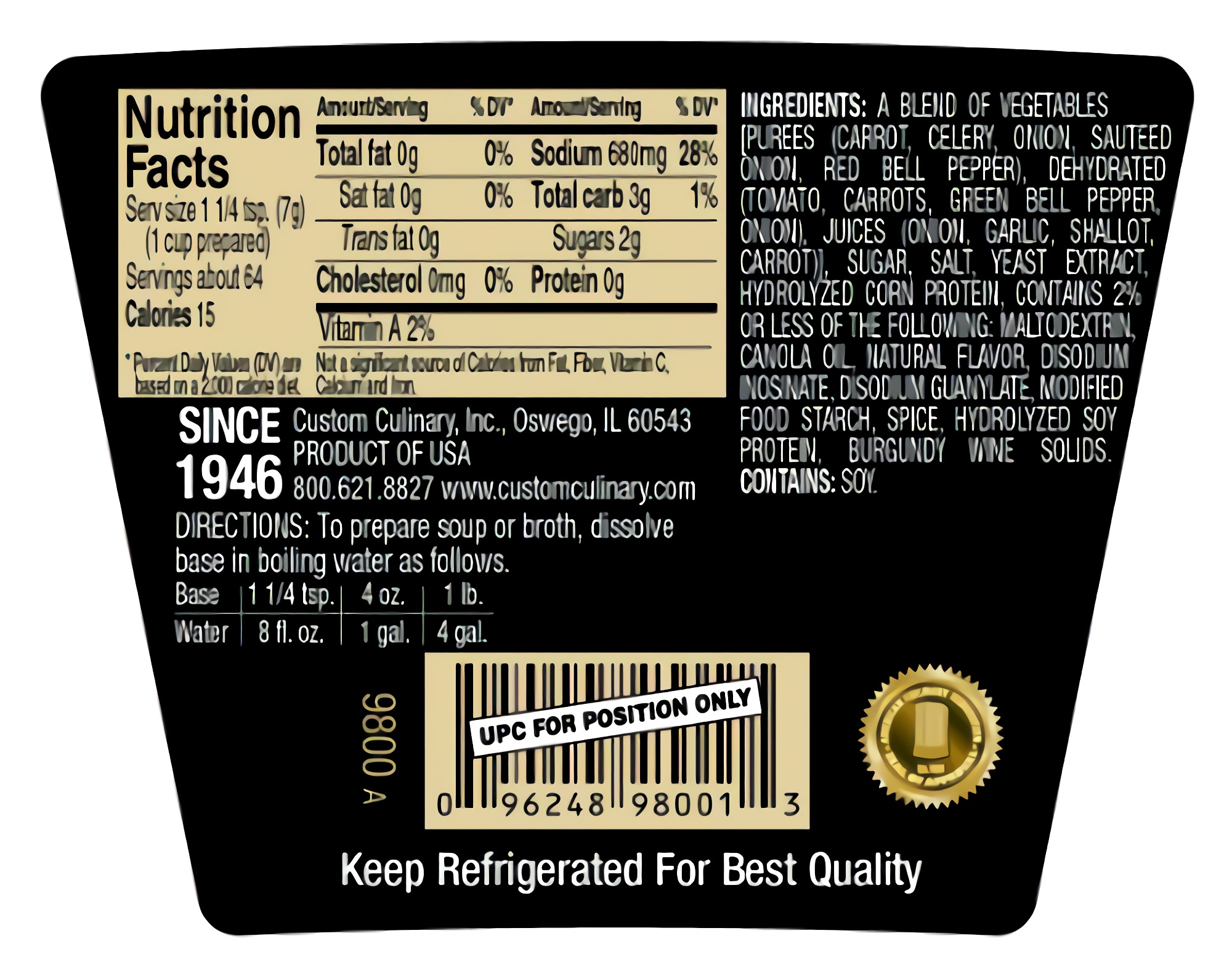 Custom Culinary Gold Label Base Savory, Roasted Vegetable, 1 Pound 3