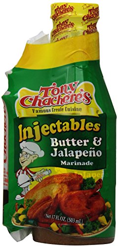 Tony Chachere Butter & Jalapeno Injectable Marinades with Injector, 17 Ounce (Pack of 6)