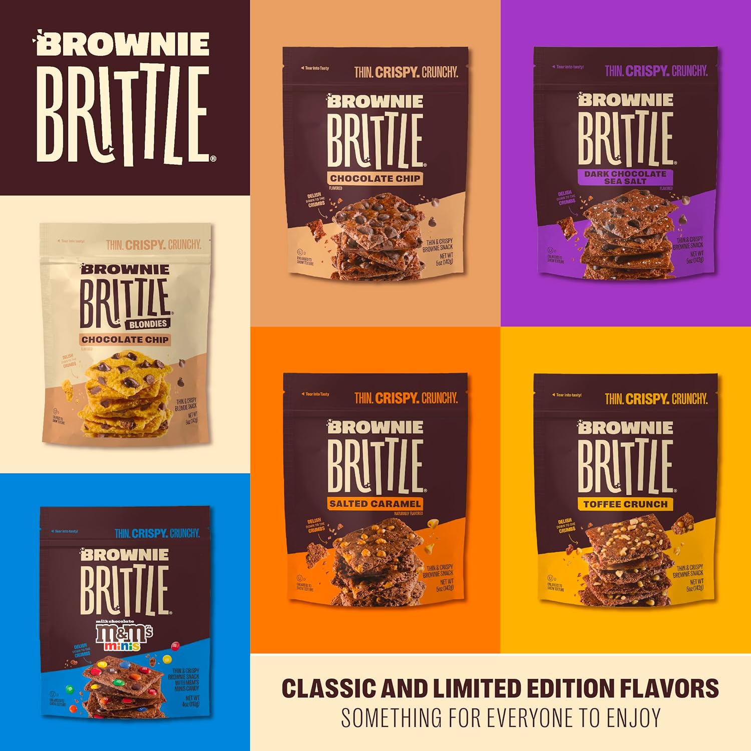 Brownie Brittle � Variety Pack Thin and Crispy Sweet Snacks (Pack of 6, 5 oz), Rich Gourmet Brownie Bites Dessert 2