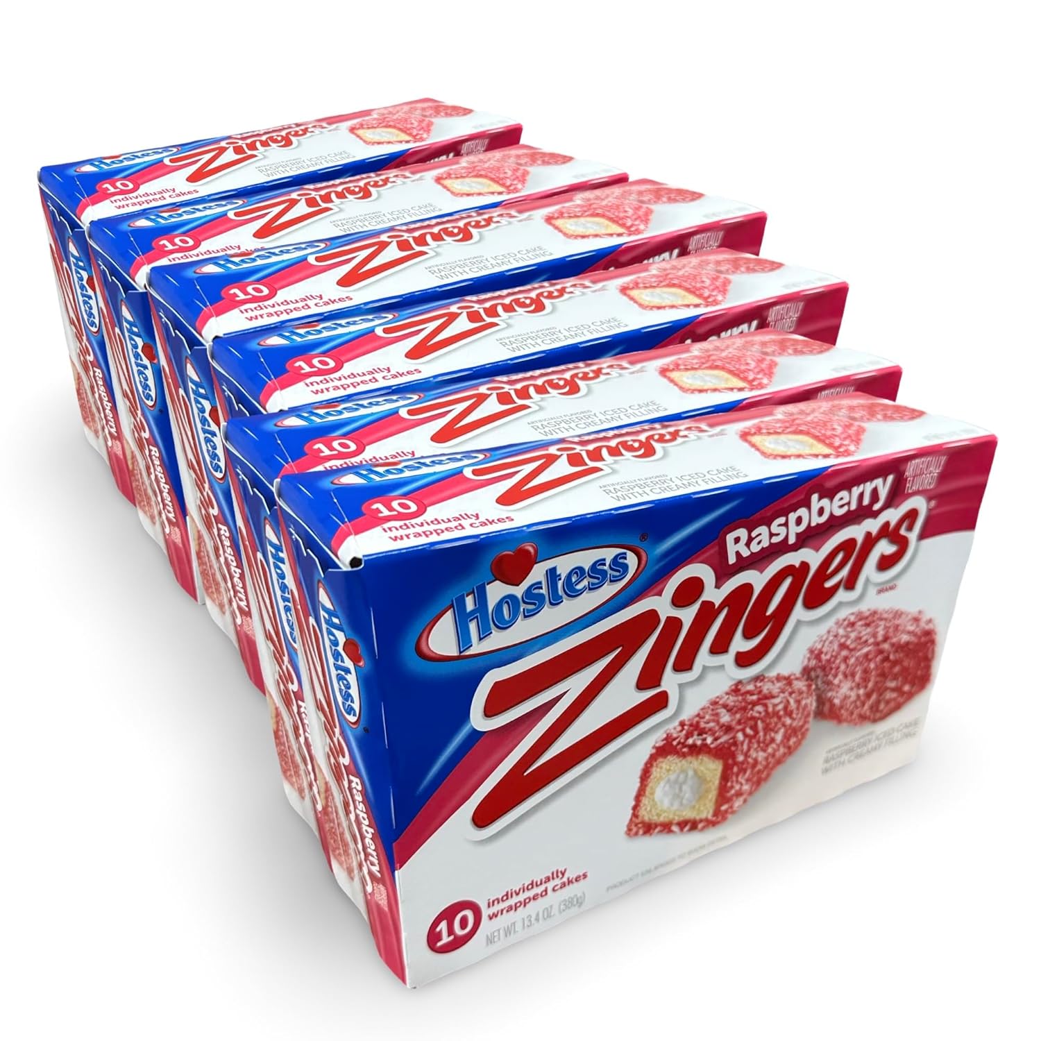 Hostess Raspberry Zinger Multi-Pack 10 Pack Box, 13.4 Ounce, 6 Per Case (60 Total Zingers)