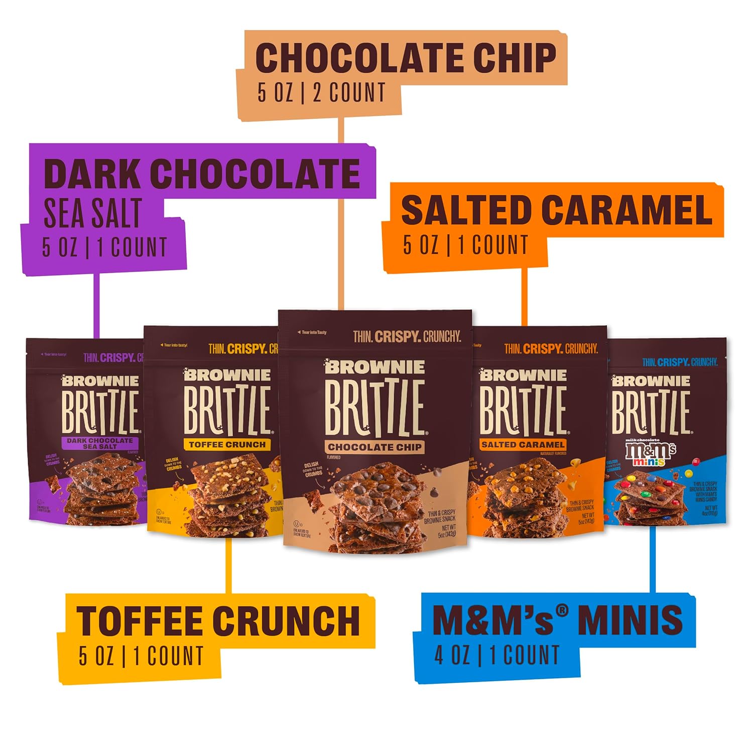 Brownie Brittle � Variety Pack Thin and Crispy Sweet Snacks (Pack of 6, 5 oz), Rich Gourmet Brownie Bites Dessert 4